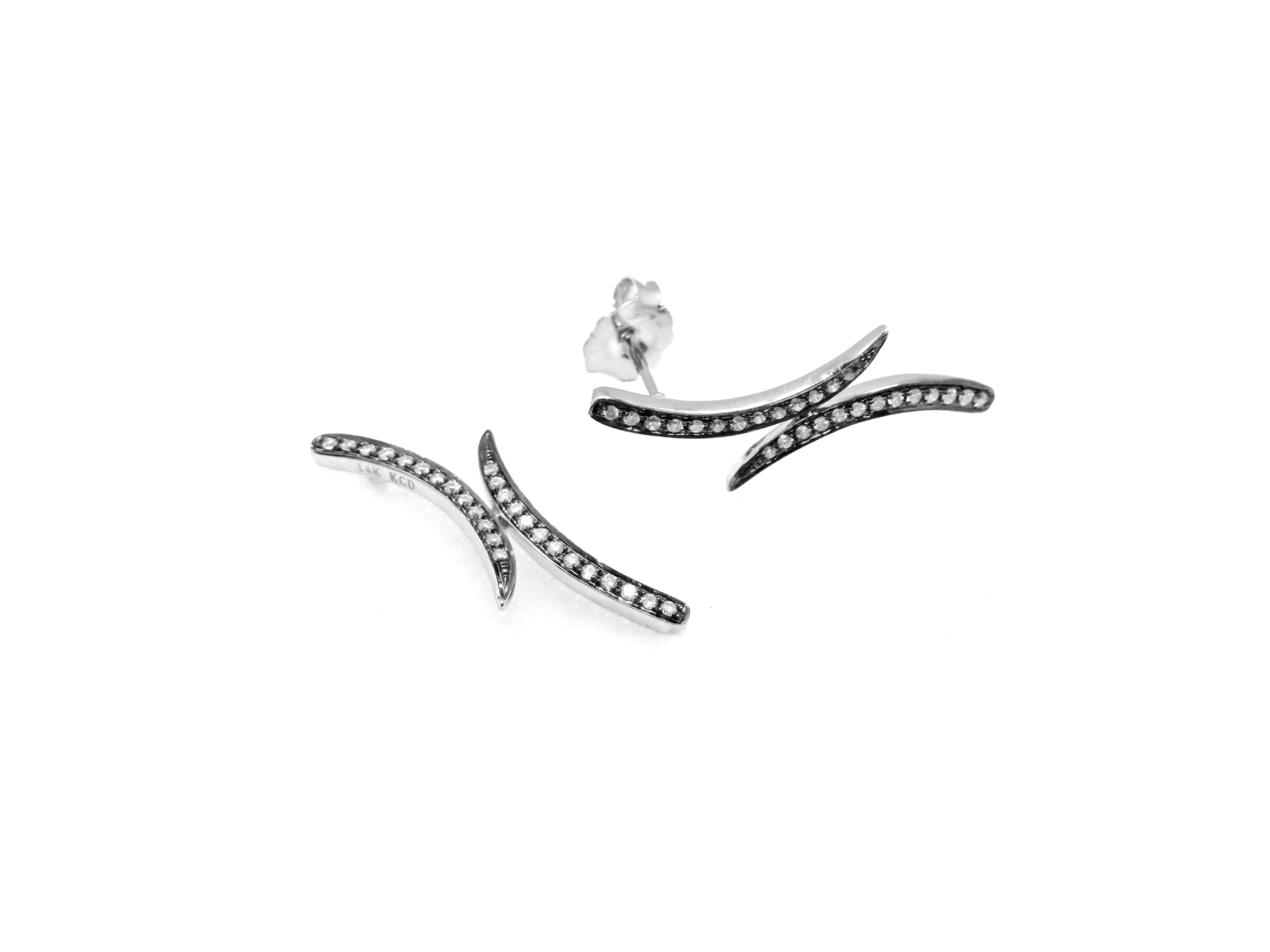 14K White Gold Diamond Bypass Climber Earrings