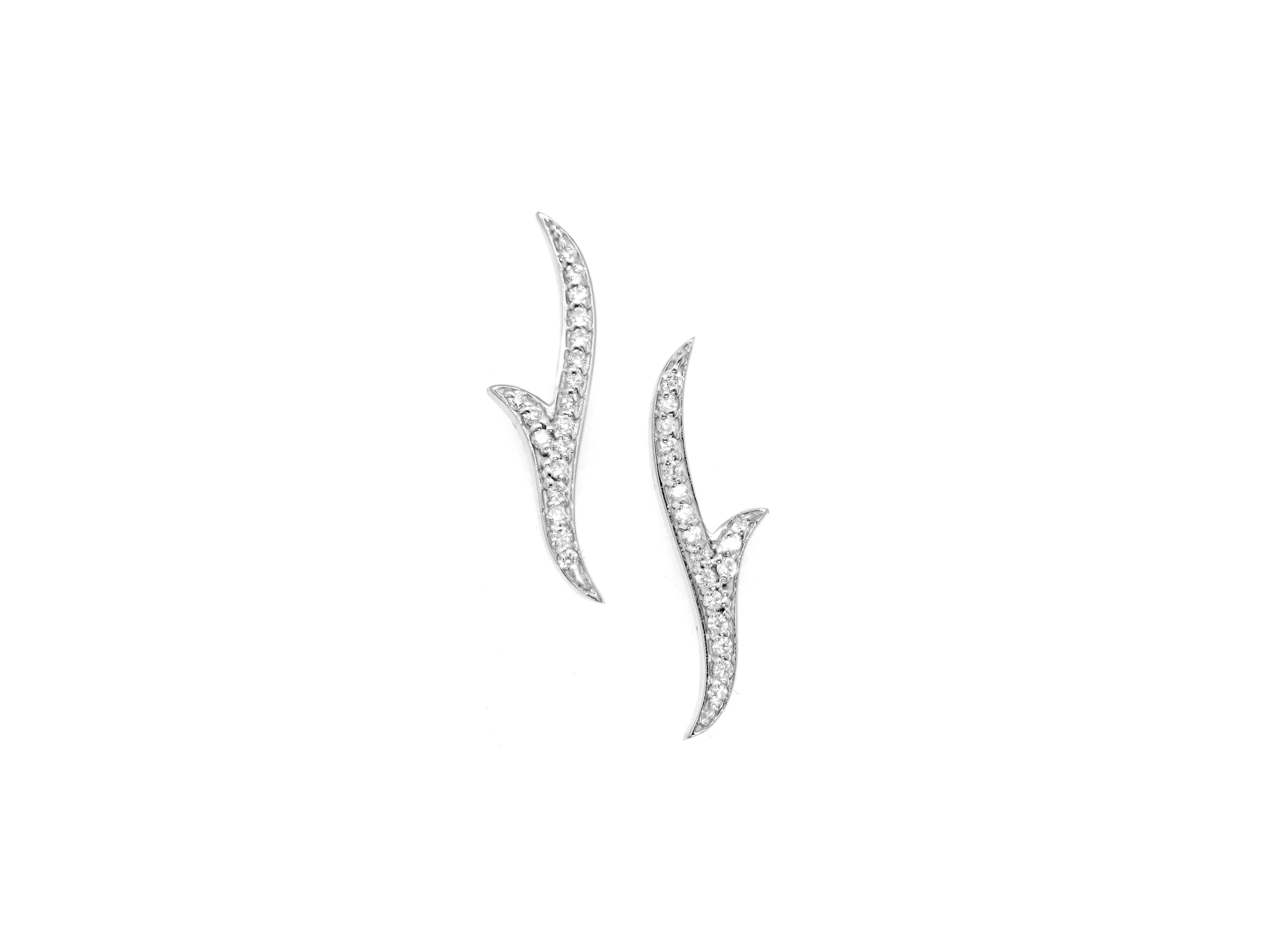 14K White Gold Diamond Antler Climber Earrings