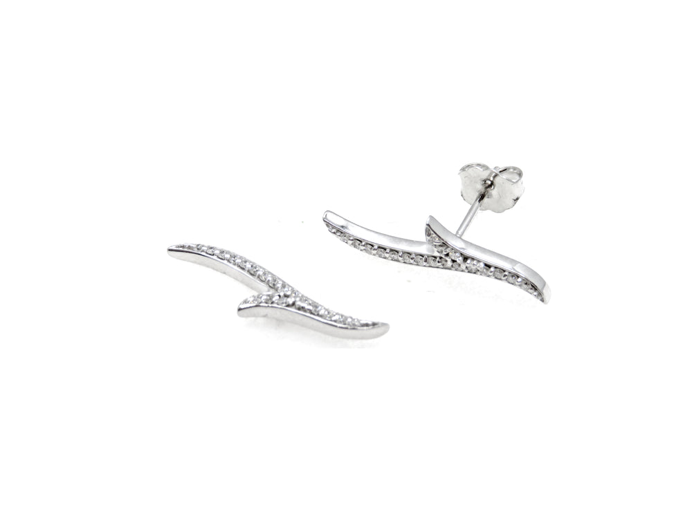 14K White Gold Diamond Antler Climber Earrings