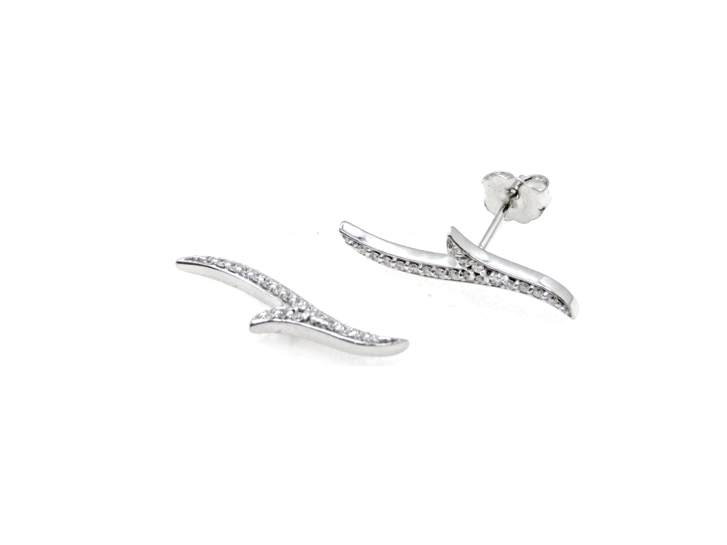 14K White Gold Diamond Antler Climber Earrings