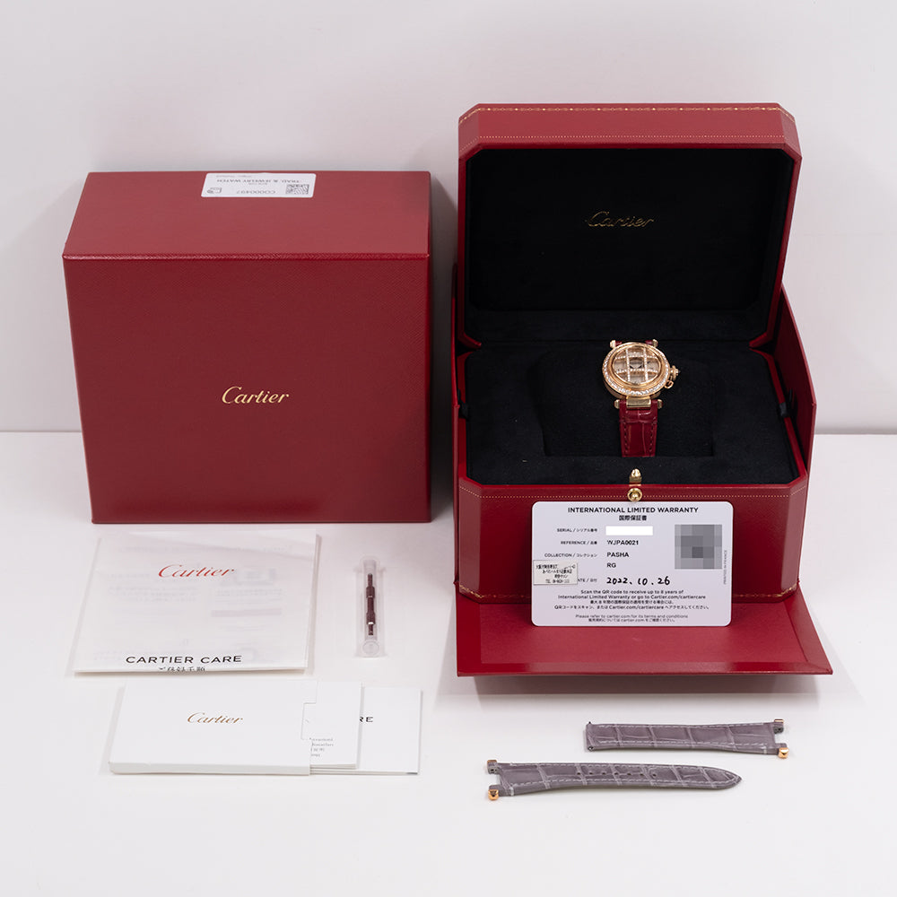 Pasha 30mm Diamond Bezel Removable Diamond Grid Rose Gold WJPA0021