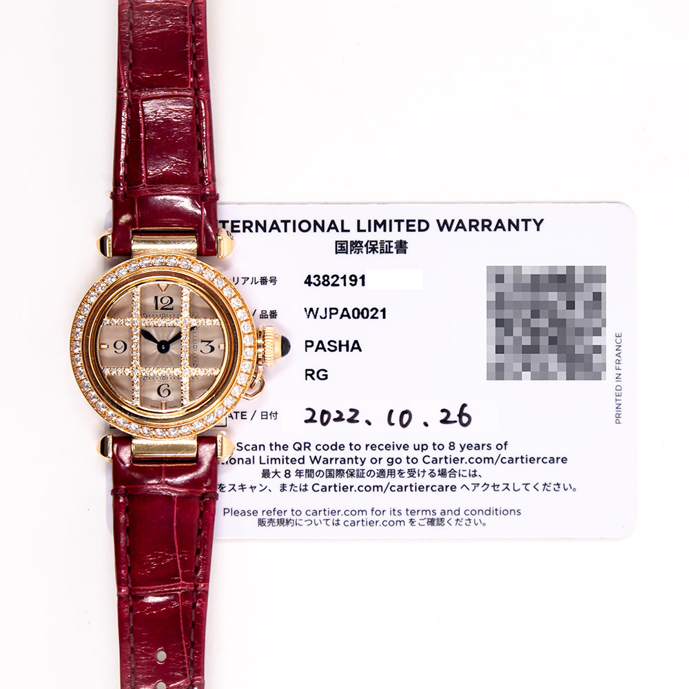 Pasha 30mm Diamond Bezel Removable Diamond Grid Rose Gold WJPA0021