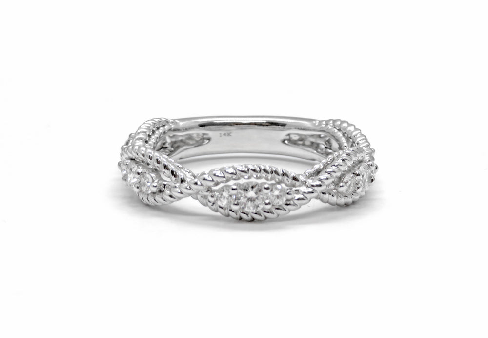 14K White Gold Braided Diamond Ring