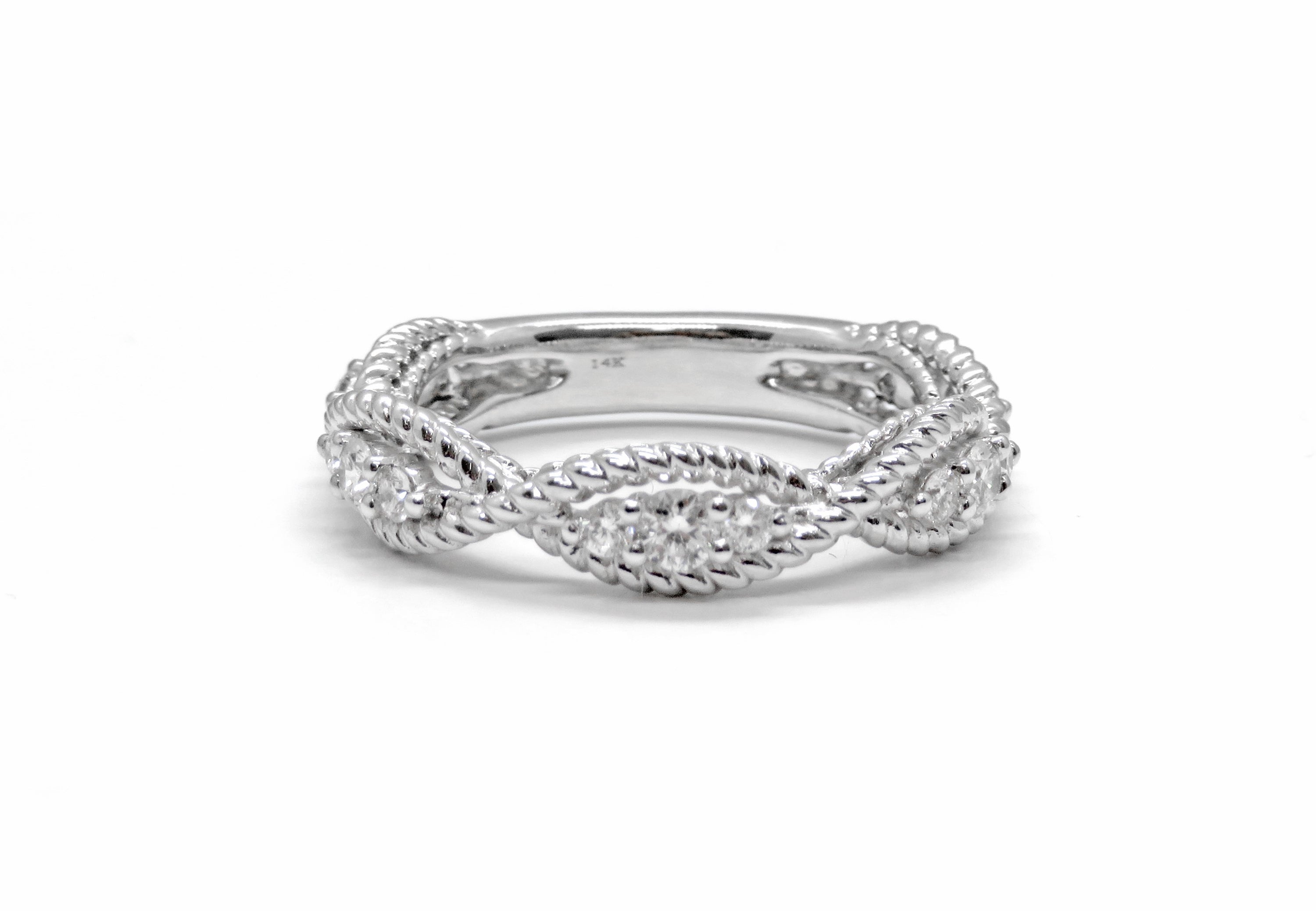 14K White Gold Braided Diamond Ring