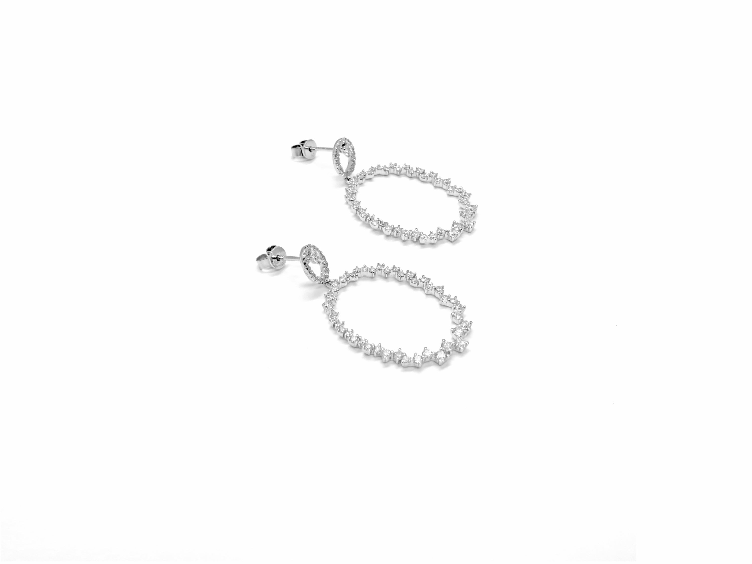 14K White Gold Oval Diamond Drop Earrings