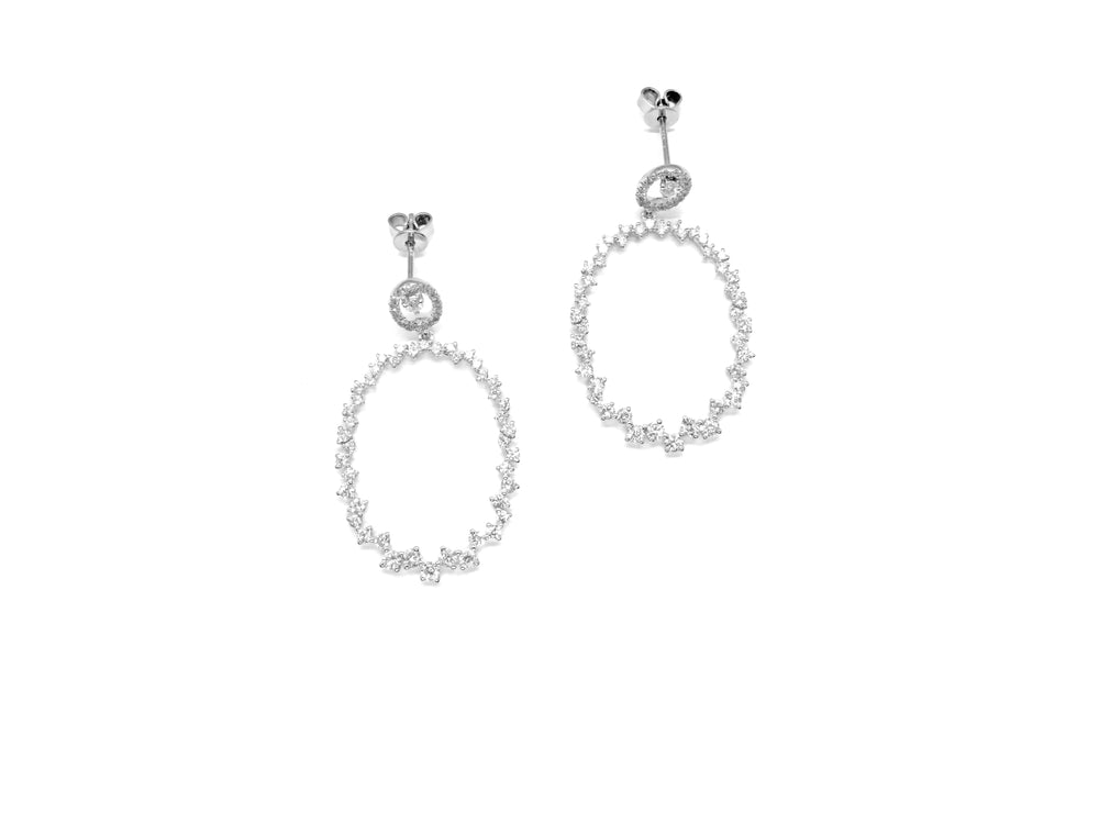 14K White Gold Oval Diamond Drop Earrings
