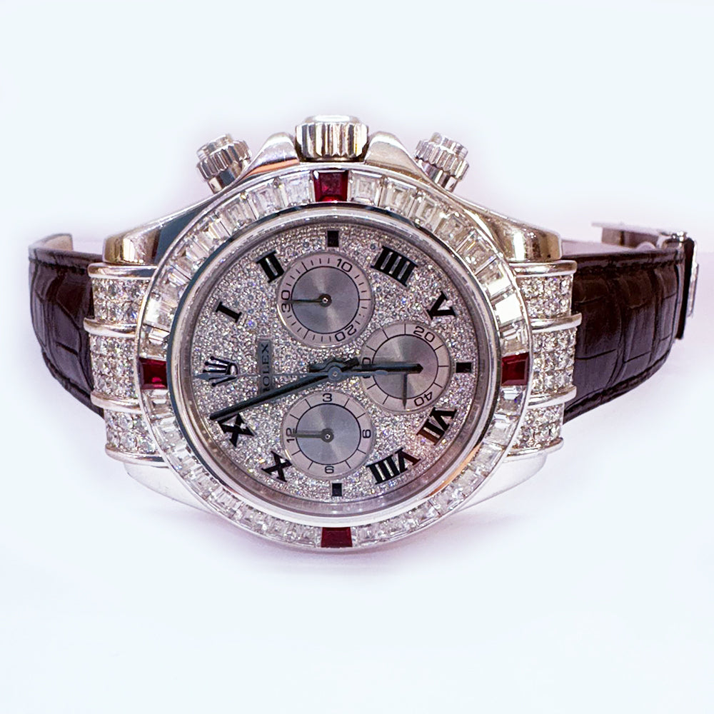 Daytona 4 Rubies + Baguette Diamonds Bezel and Diamond Lugs,White Gold 116599 4RU ZER