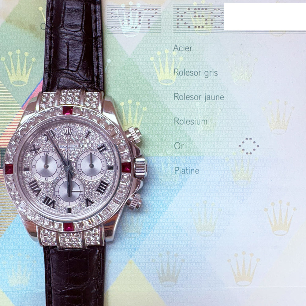 Daytona 4 Rubies + Baguette Diamonds Bezel and Diamond Lugs,White Gold 116599 4RU ZER