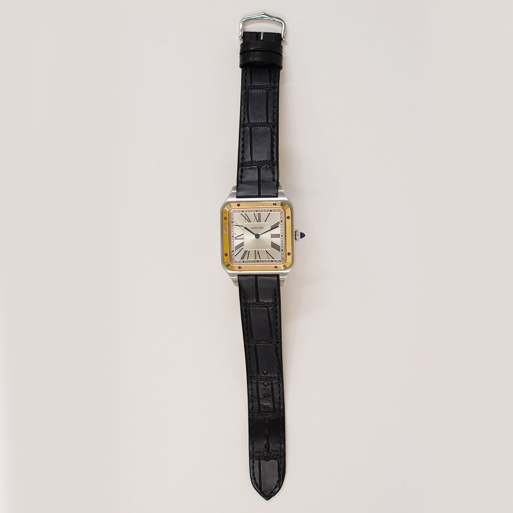 Santos Dumont Extra-Large 46.6mm x 33.9mm Stainless Steel and Rose Gold Bezel Manual winding W2SA0017