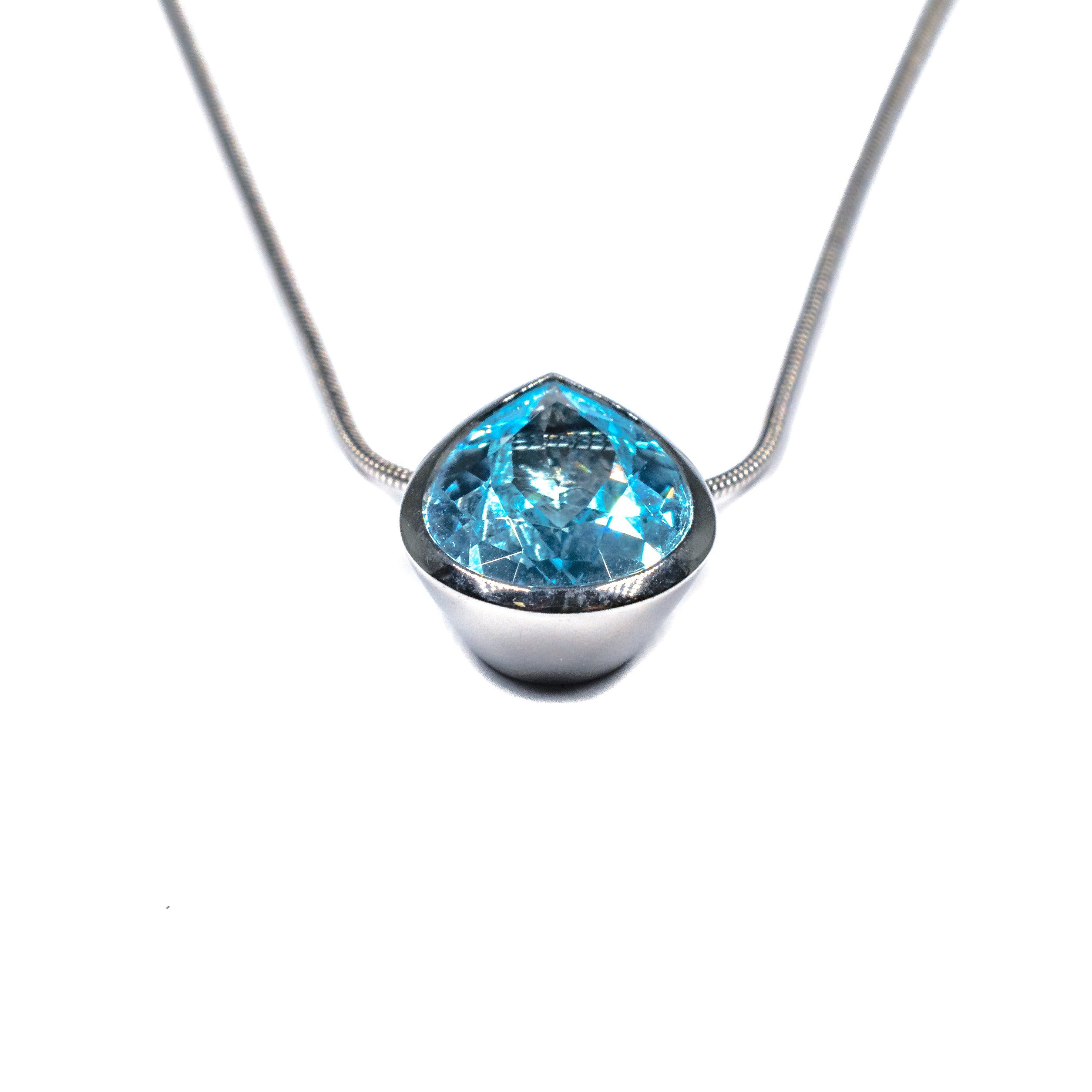 Silver Sky Blue Topaz Teardrop Necklace