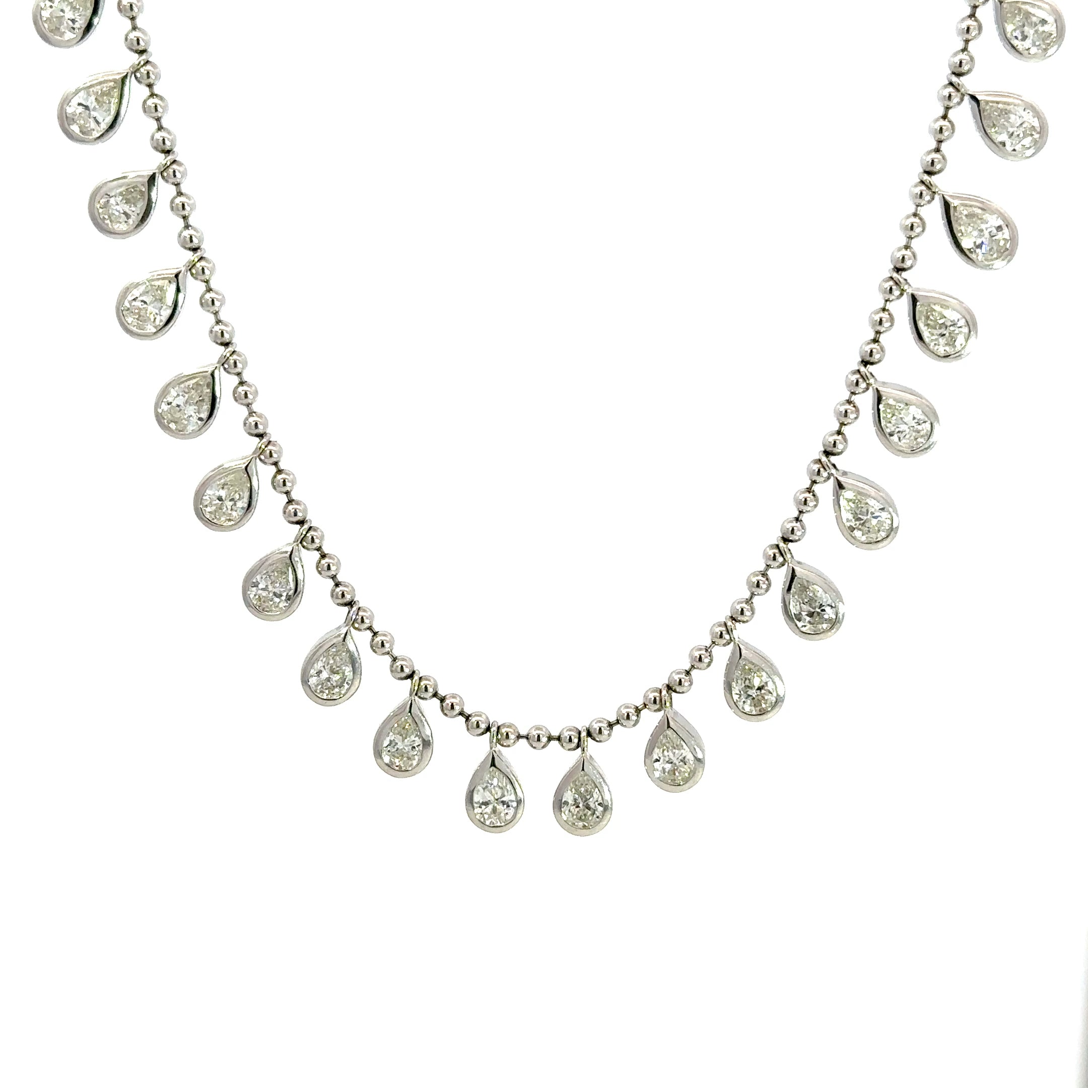 18kt White Gold Bezel-Set Pear Shape Diamond Station Necklace