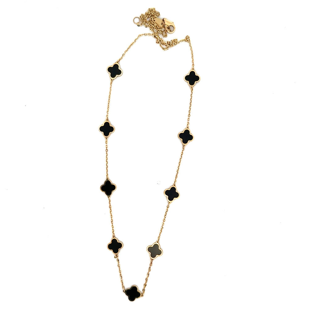 14k yg onyx mini clover neckla