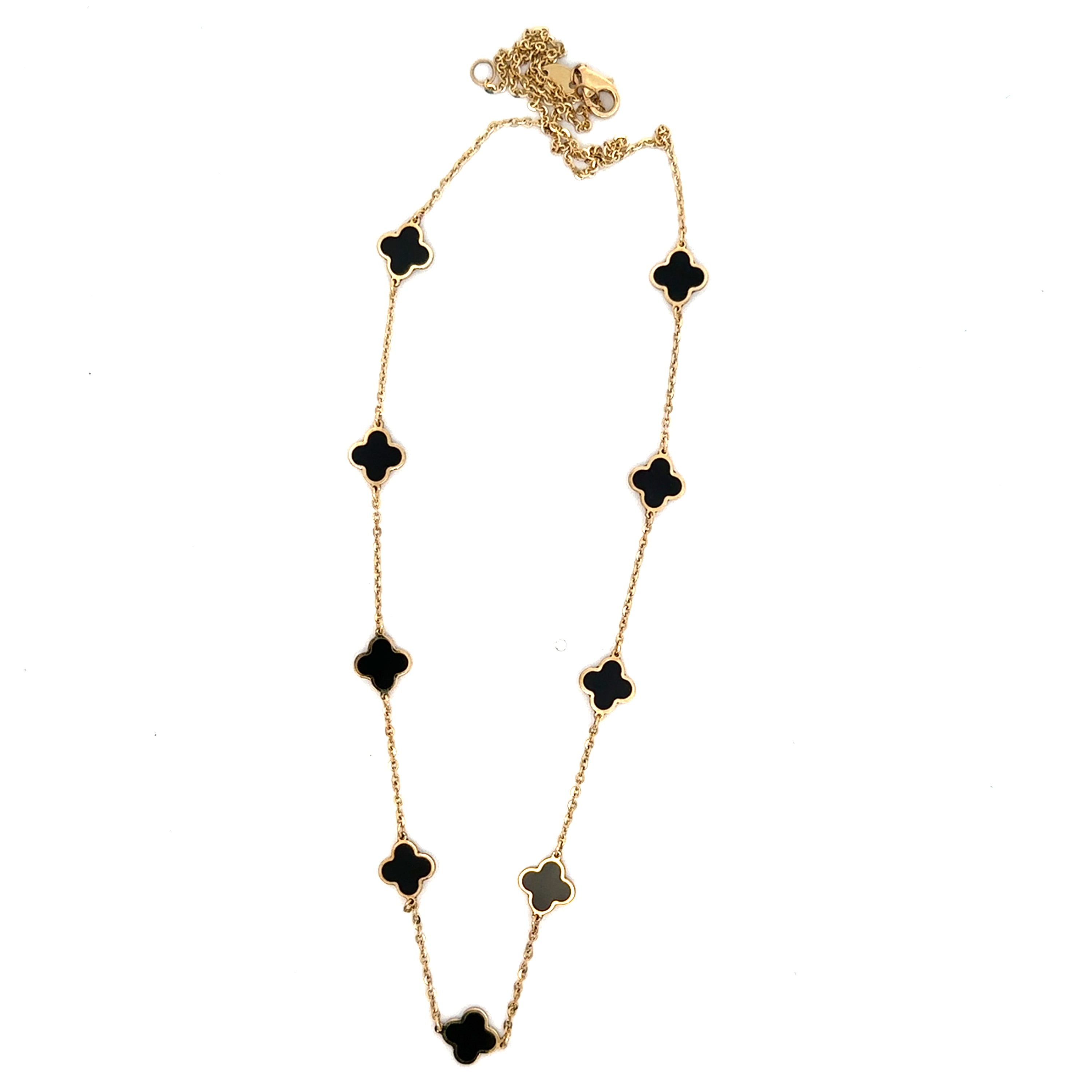 14k yg onyx mini clover neckla