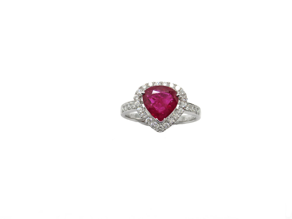 18kt White Gold Pear Shape 1.96ct Ruby with Diamond Halo Fashion Ring