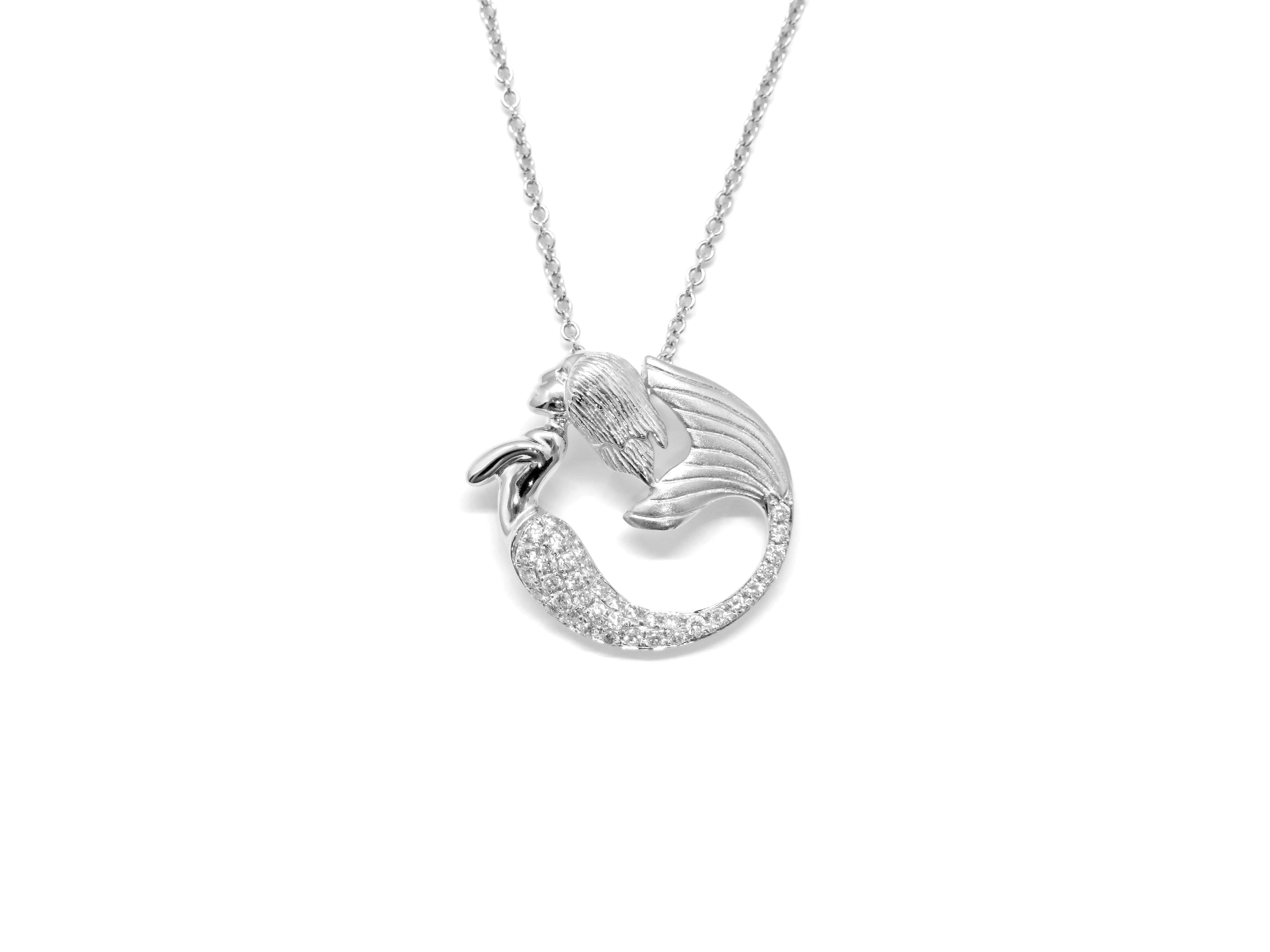 14kt White Gold Nemati Design Pave Diamond Mermaid Pendant