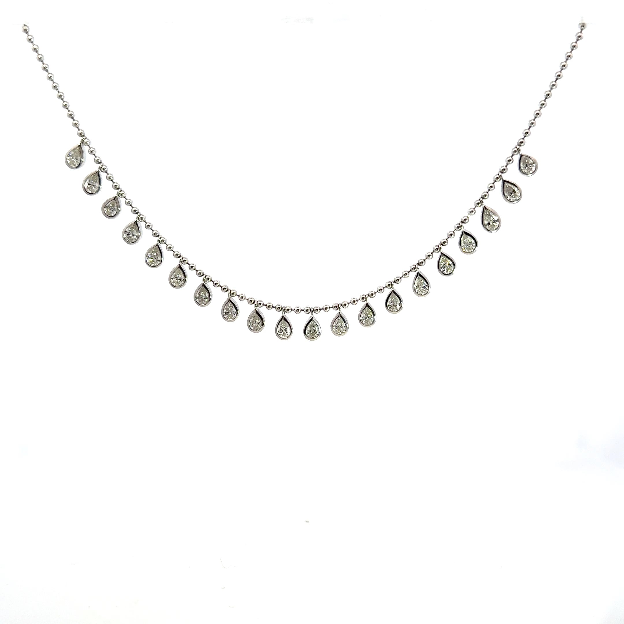 18kt White Gold Bezel-Set Pear Shape Diamond Station Necklace