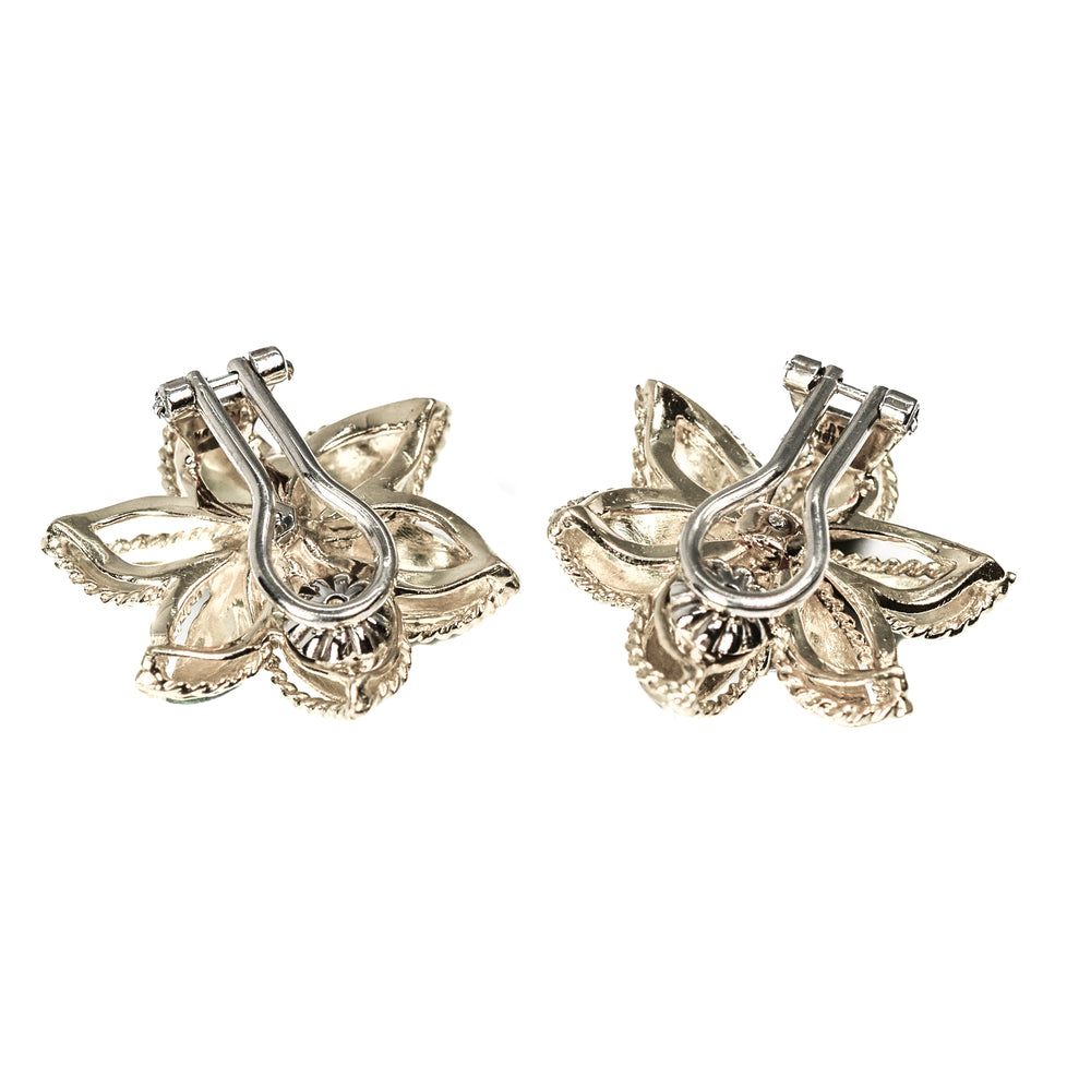 18kt Yellow Gold Flower Enamel and Diamond Earrings