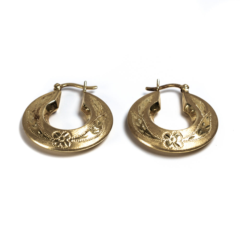 14kt Yellow Gold Engraved Hoop Earrings