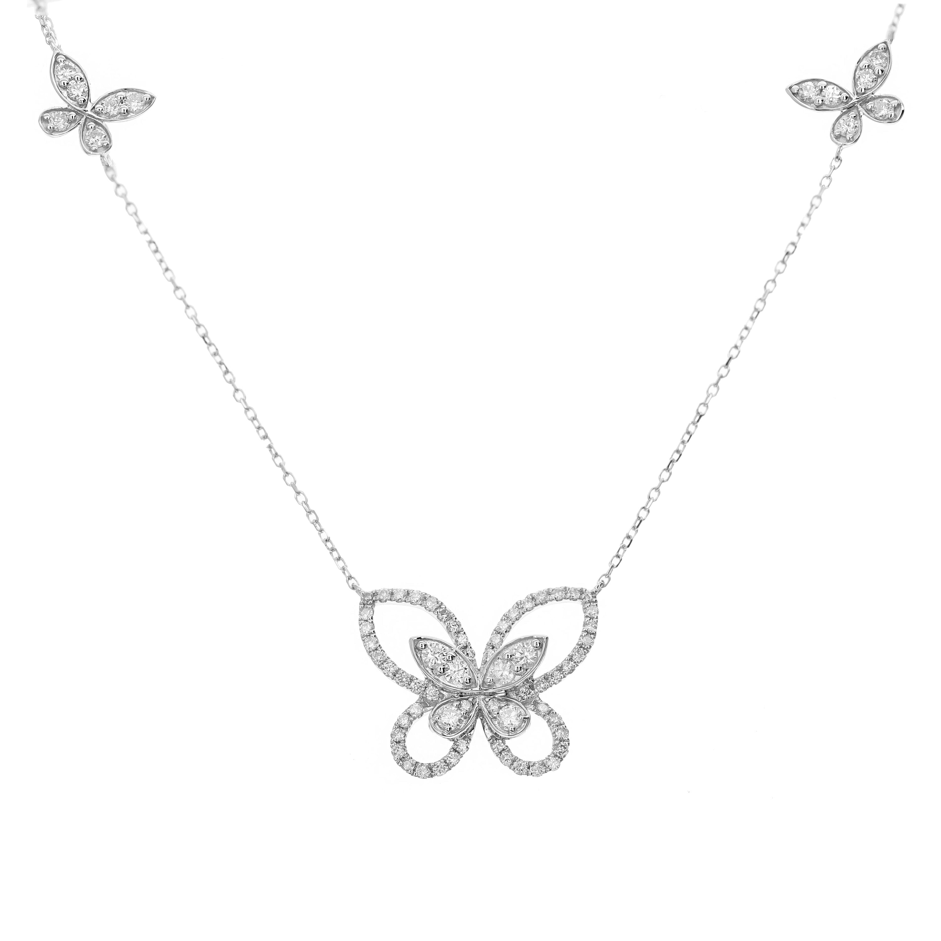 18kt yg 5-station Diamond Butterfly Necklace