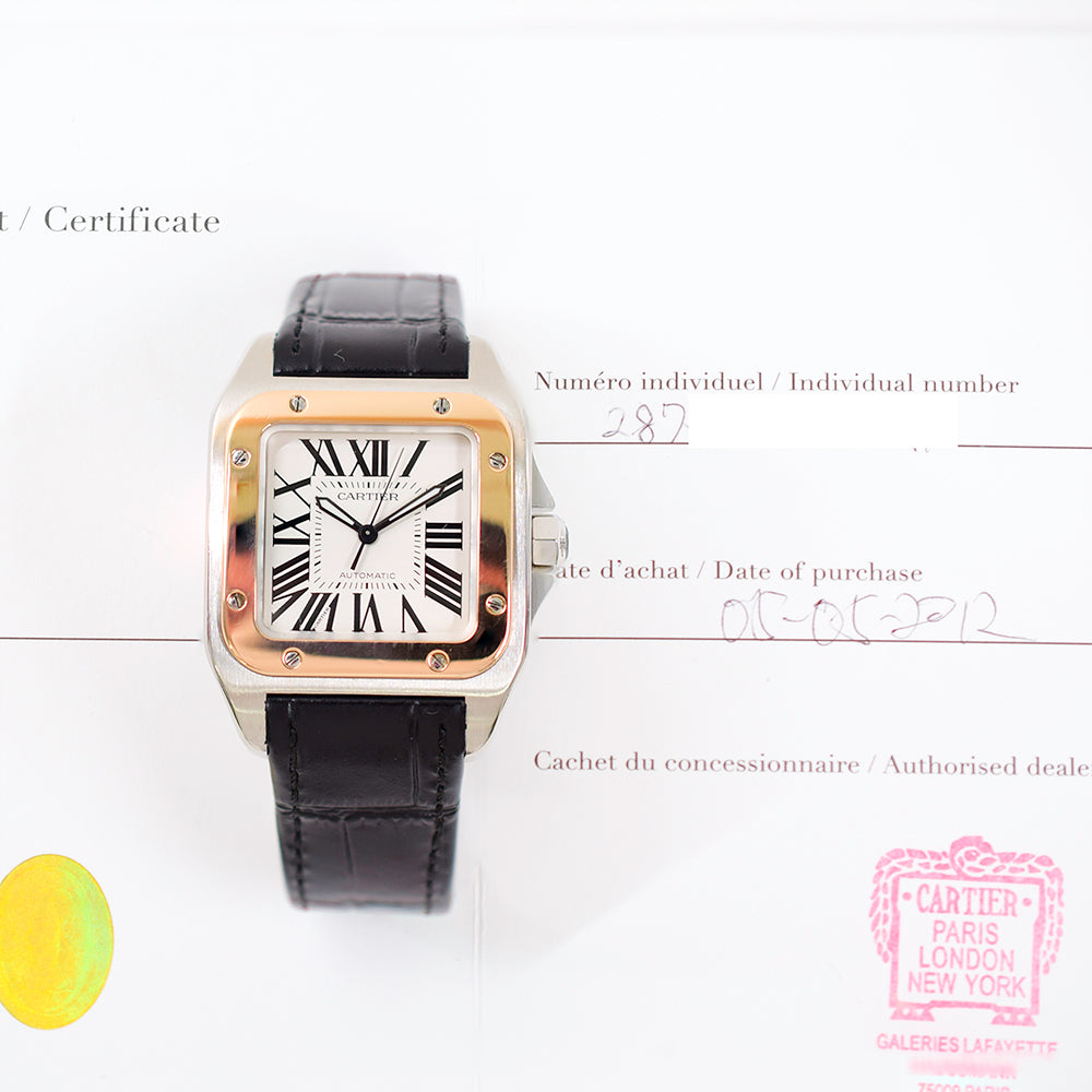 Santos 100 Steel/Rose Gold Bezel - 44.2mm x 35.6mm W20107X7