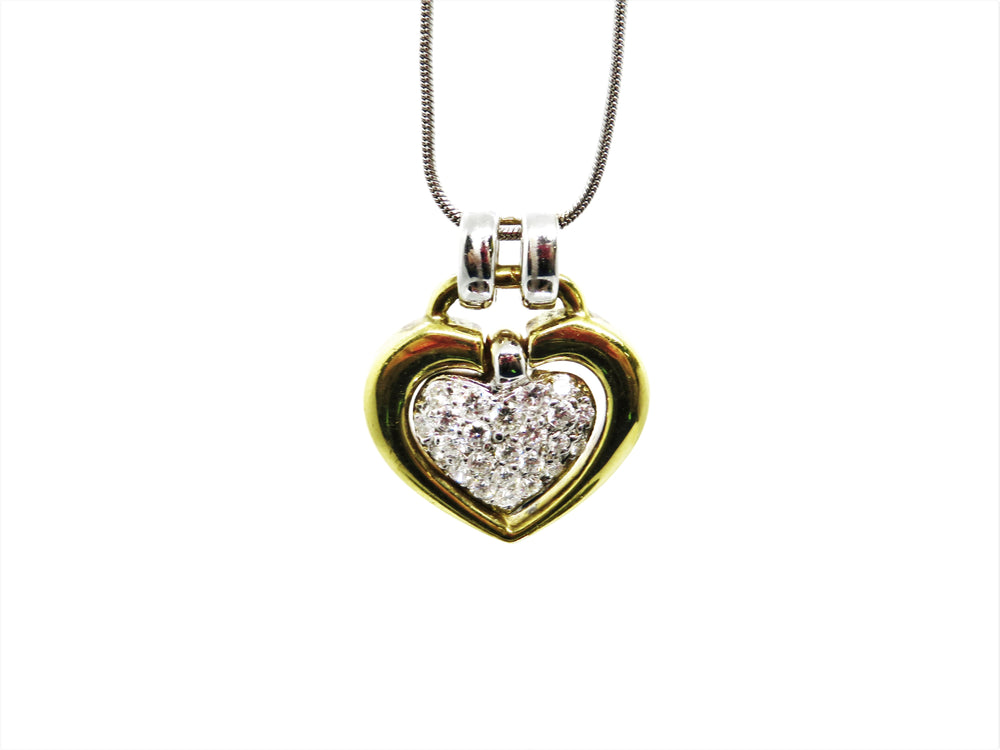 18kt Two Tone Yellow and White gold Pave Diamond Heart Necklace