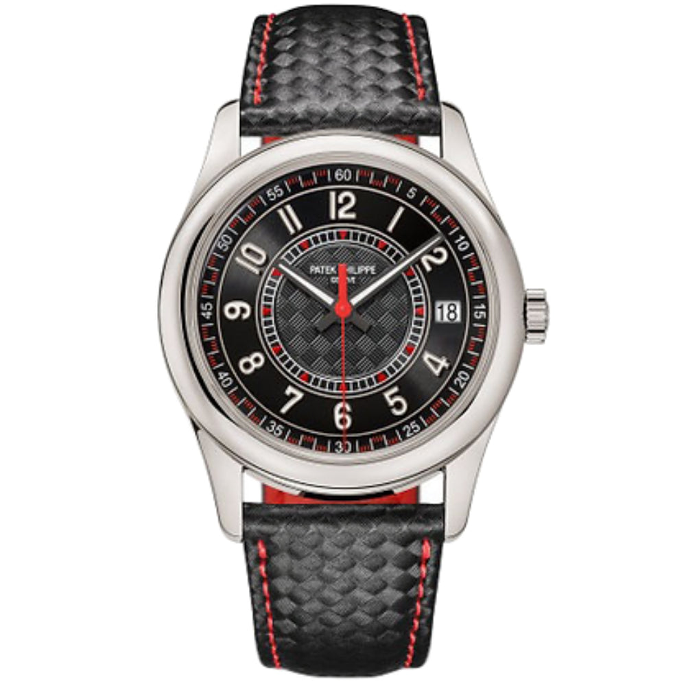 Calatrava 40mm "Carbon" Motif Dial Black Calfskin Strap White Gold Self-Winding 6007G-010