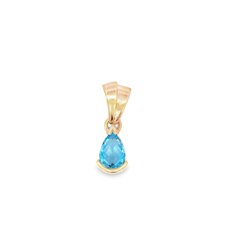 -E- 14kt yg Pear Shape Blue To