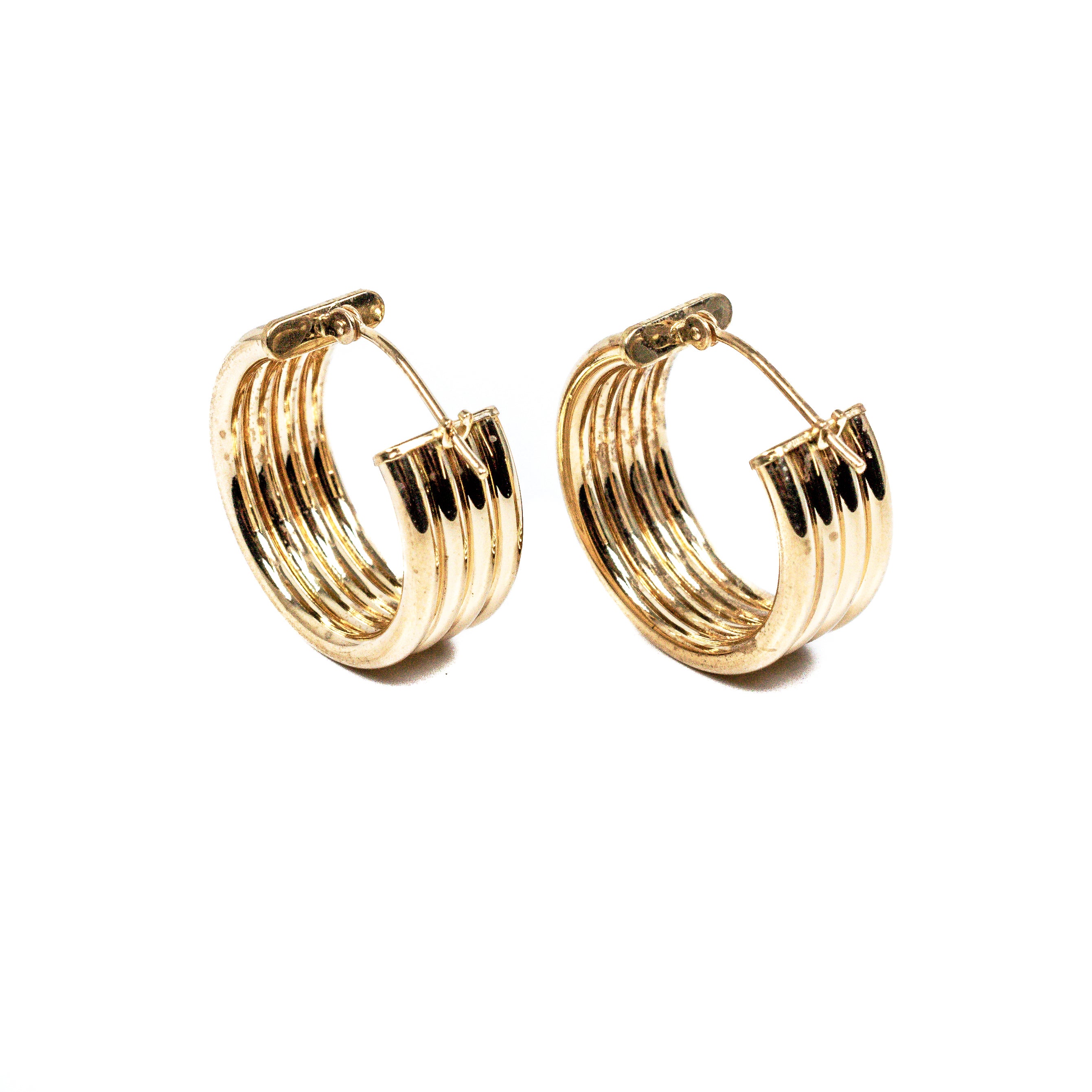 14kt Yellow Gold Three Row 20mm Hoop Earrings