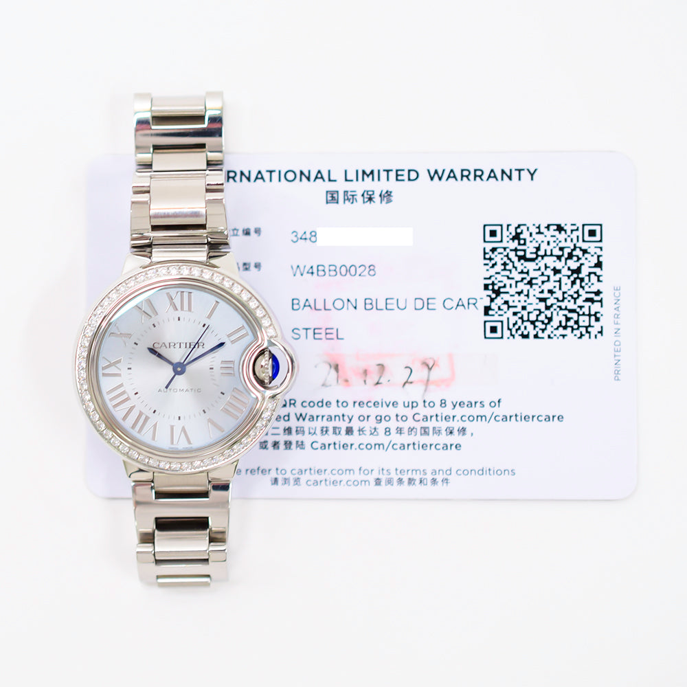 Ballon Bleu de Cartier 33mm Diamond Bezel Blue Dial Steel W4BB0028