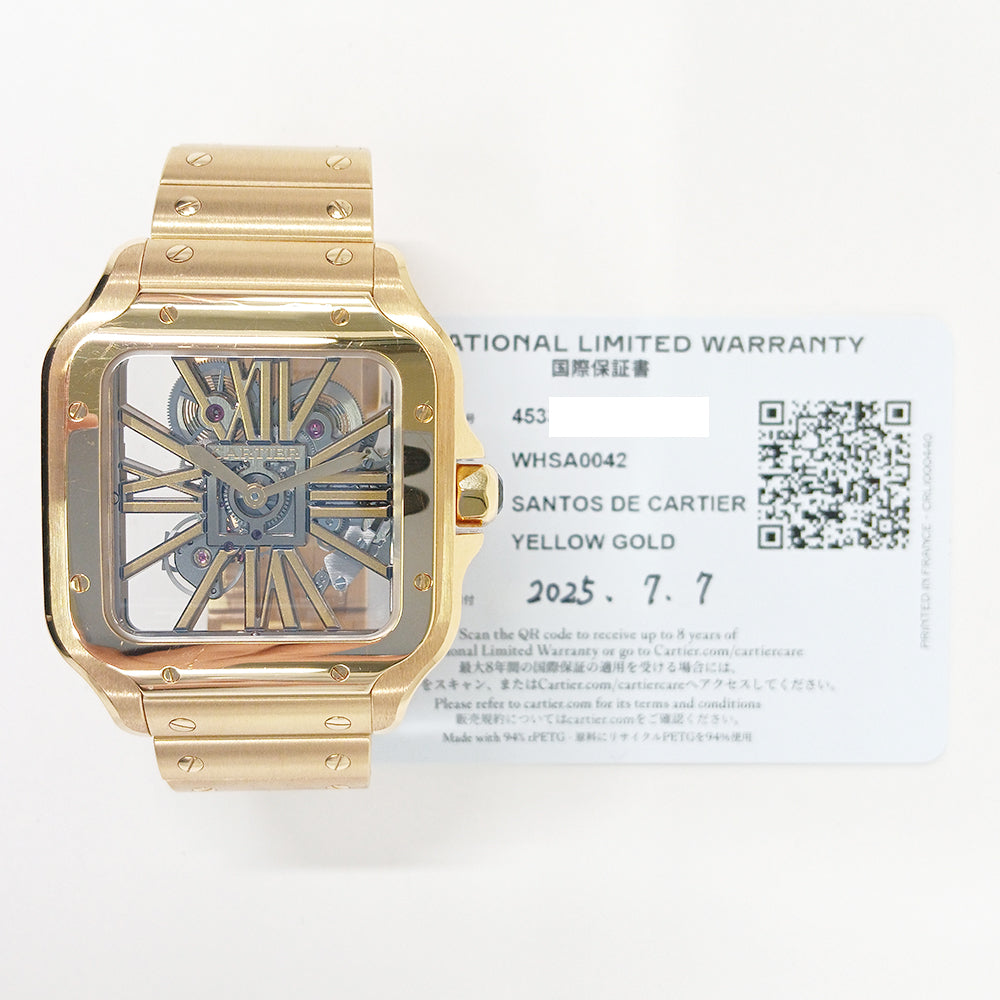 Santos de Cartier Skeleton Dial 39.7mm Yellow Gold WHSA0042
