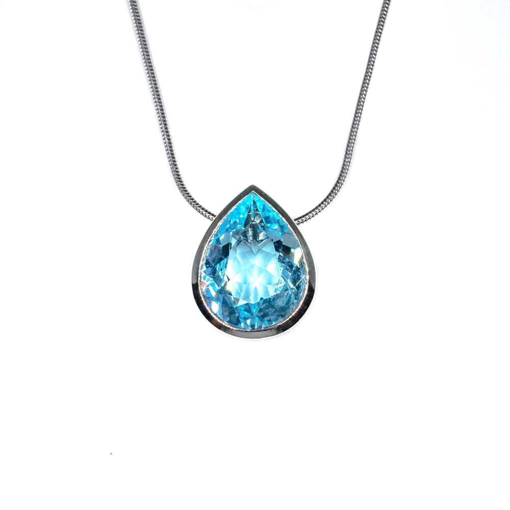 Silver Sky Blue Topaz Teardrop Necklace