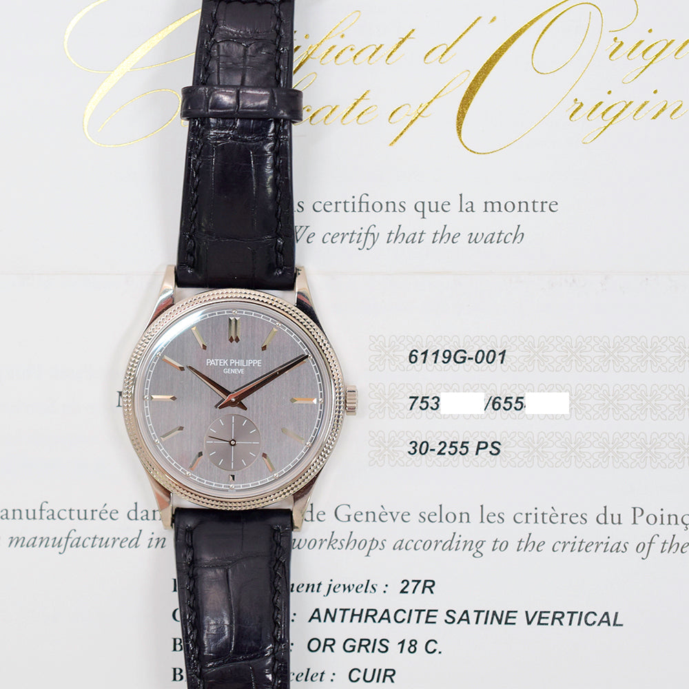 Calatrava 39mm Manual Clou De Paris White Gold 6119G-001