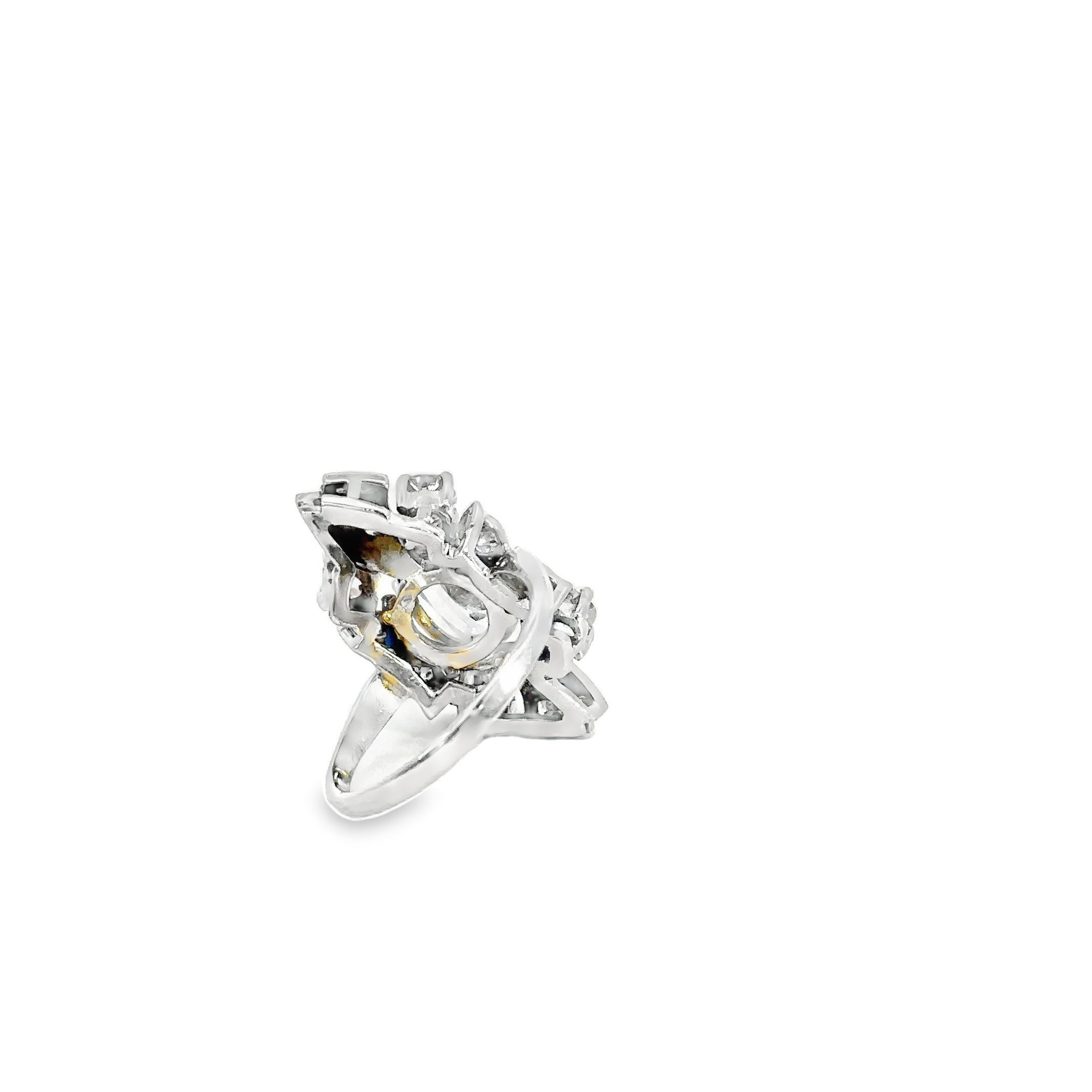 14k White Gold Diamond Fashion Ring with Pear Shaped Center Stone