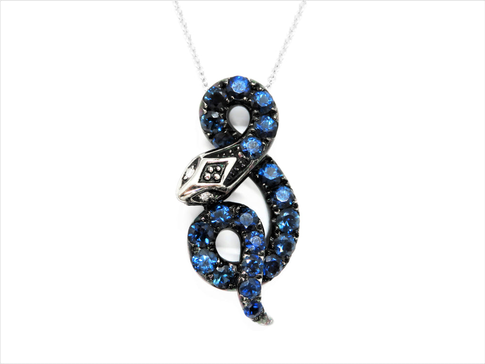 18kt White Gold Diamond and Sapphire Snake Pendant