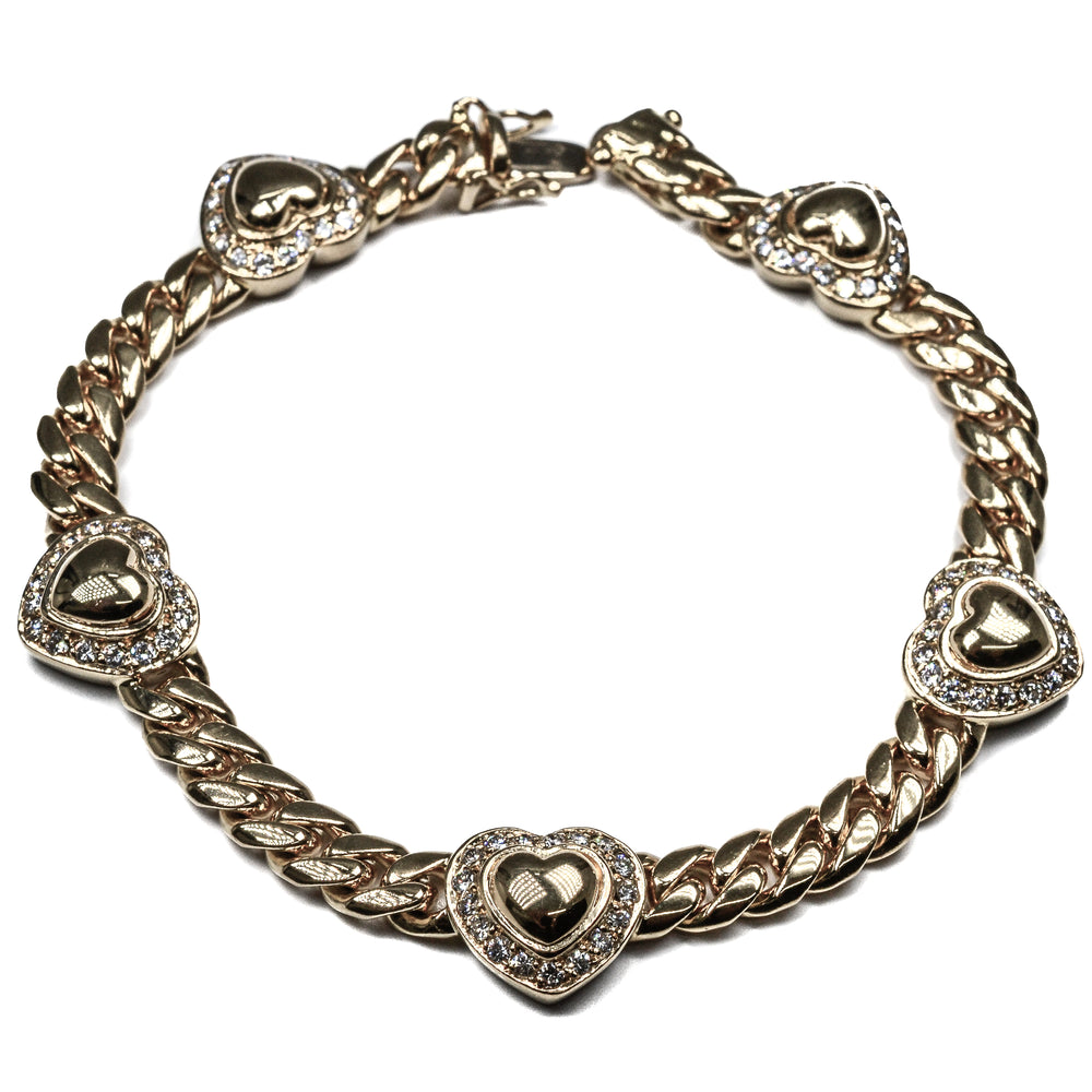 18kt Yellow Gold Five Heart Diamond Bracelet