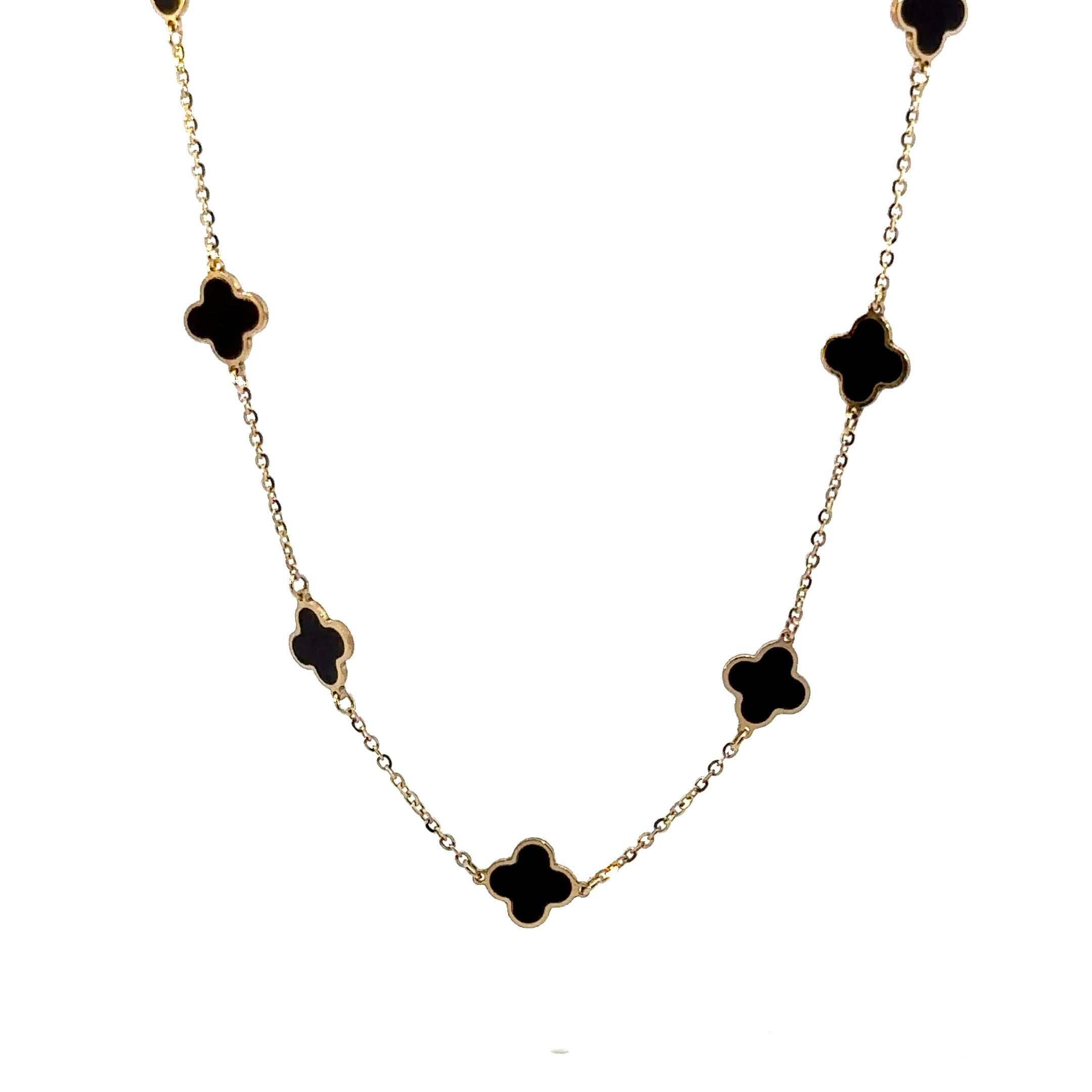 14k yg onyx mini clover neckla