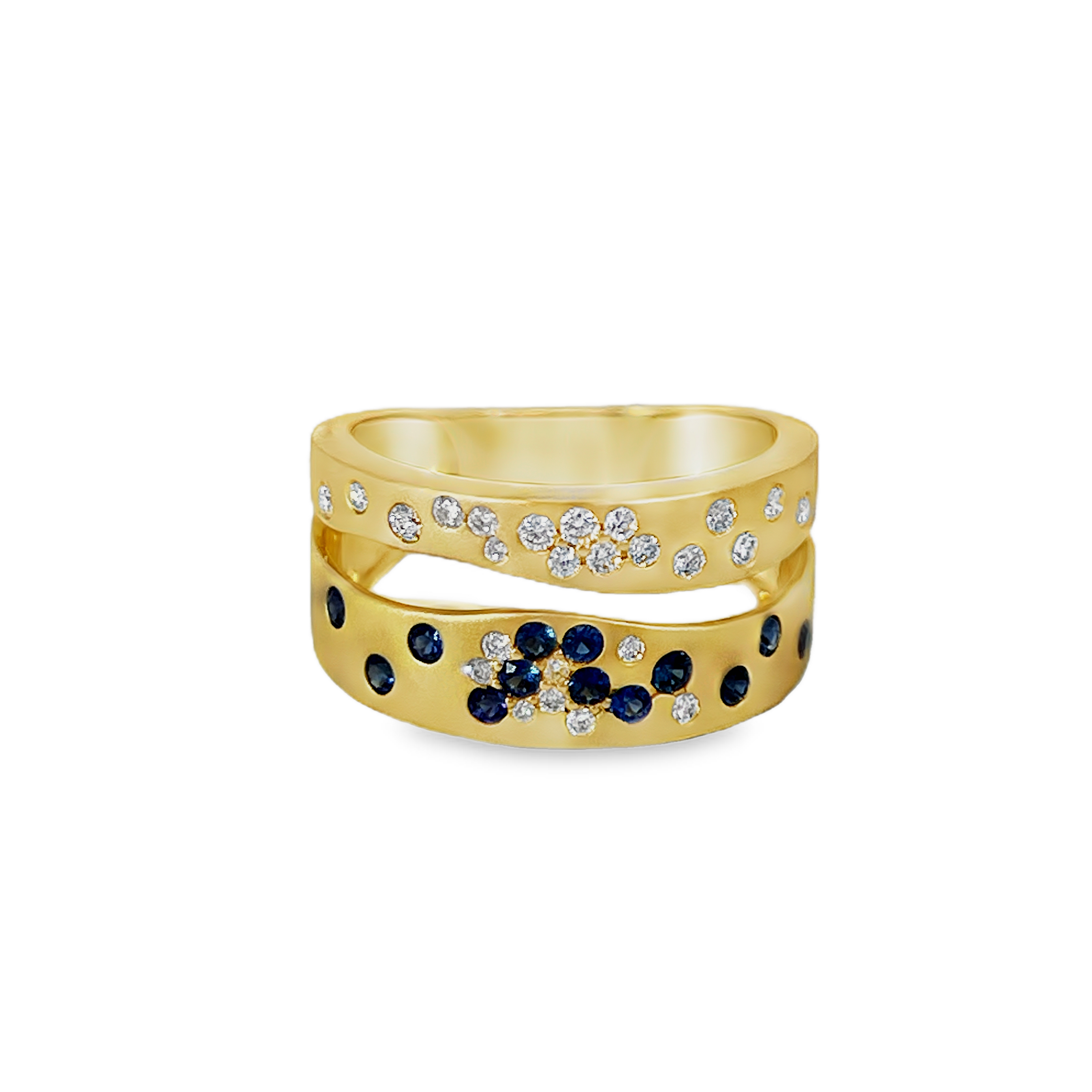14K Yellow Gold Matte Double-Band Ring with 0.31 CTW Sapphires & 0.23 CTW Diamonds