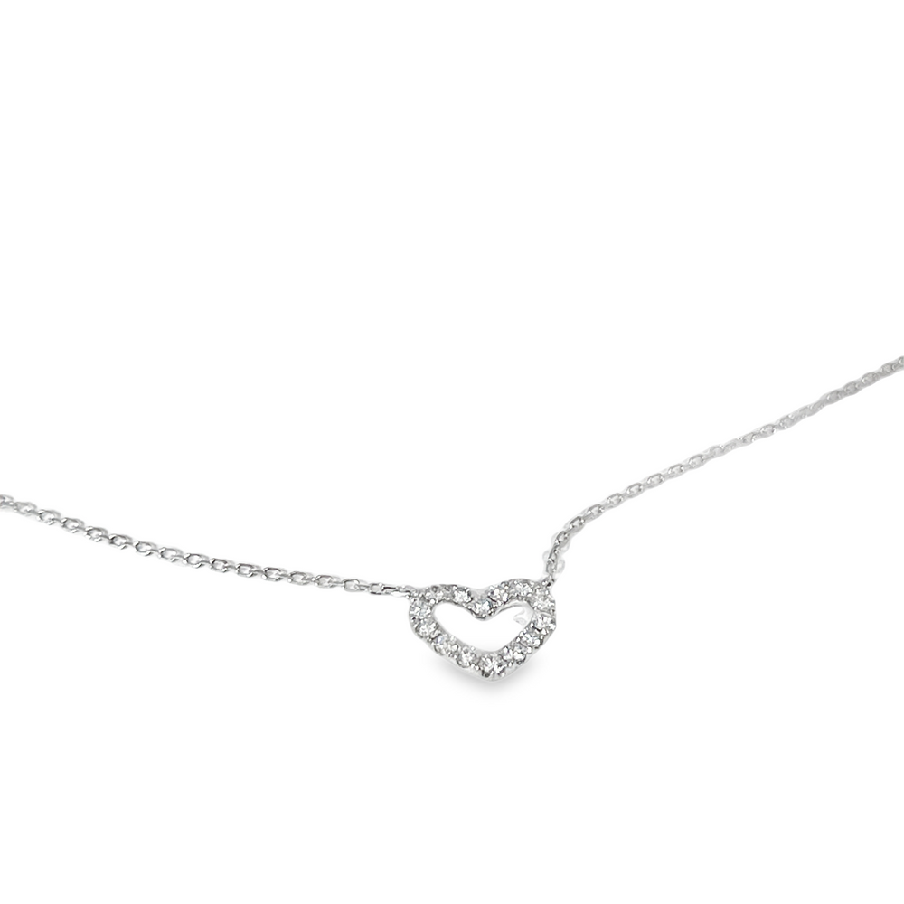 18K White Gold 0.25 CTW Diamond Open Heart Necklace