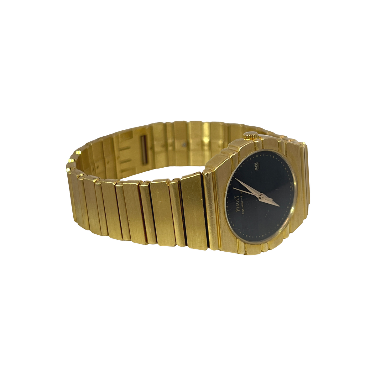 Pre-Owned Piaget Polo Small 18K Yellow Gold Black Dial Quartz Watch Ref. 15761