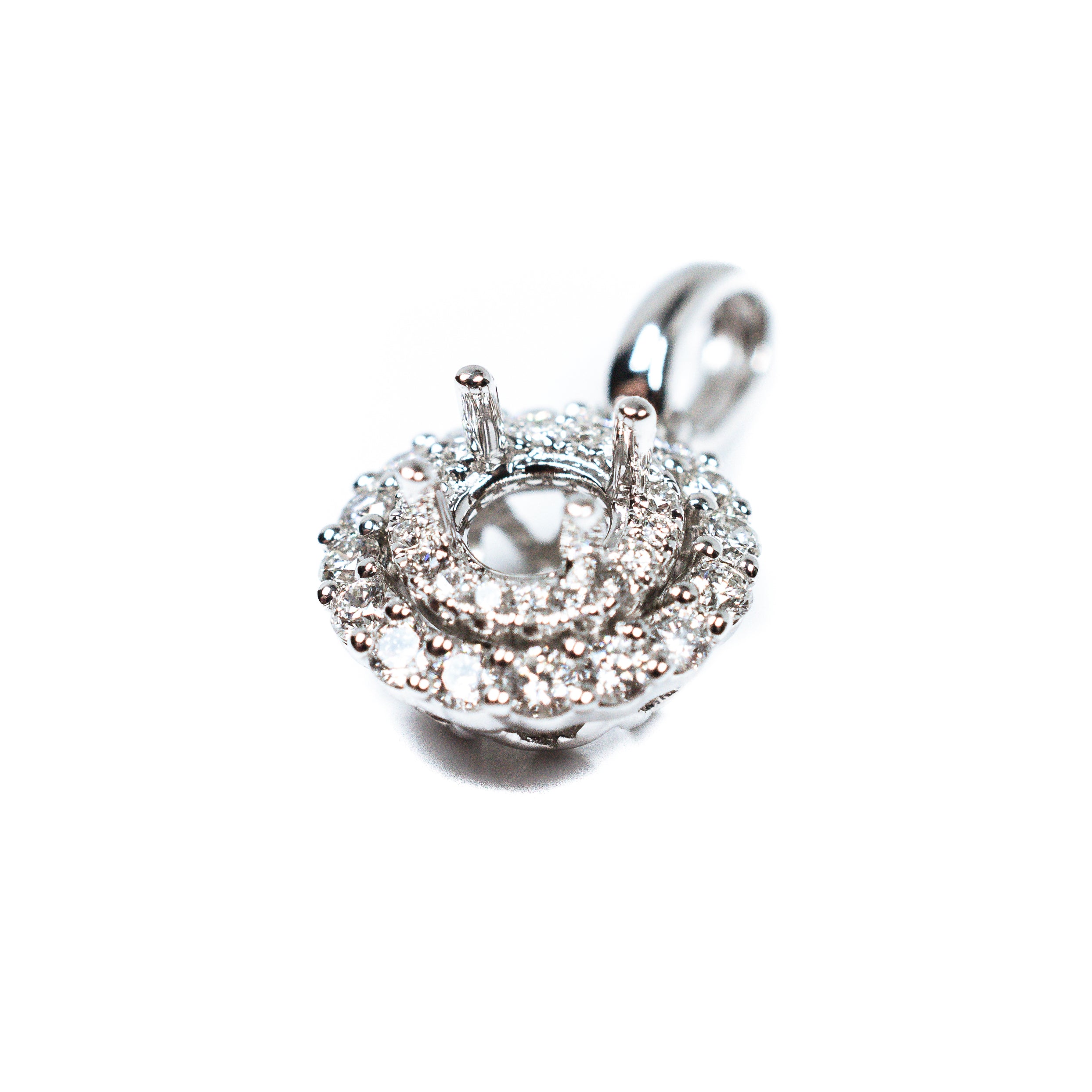 14kt White Gold Round Double Halo Diamond Semi-mount Pendant