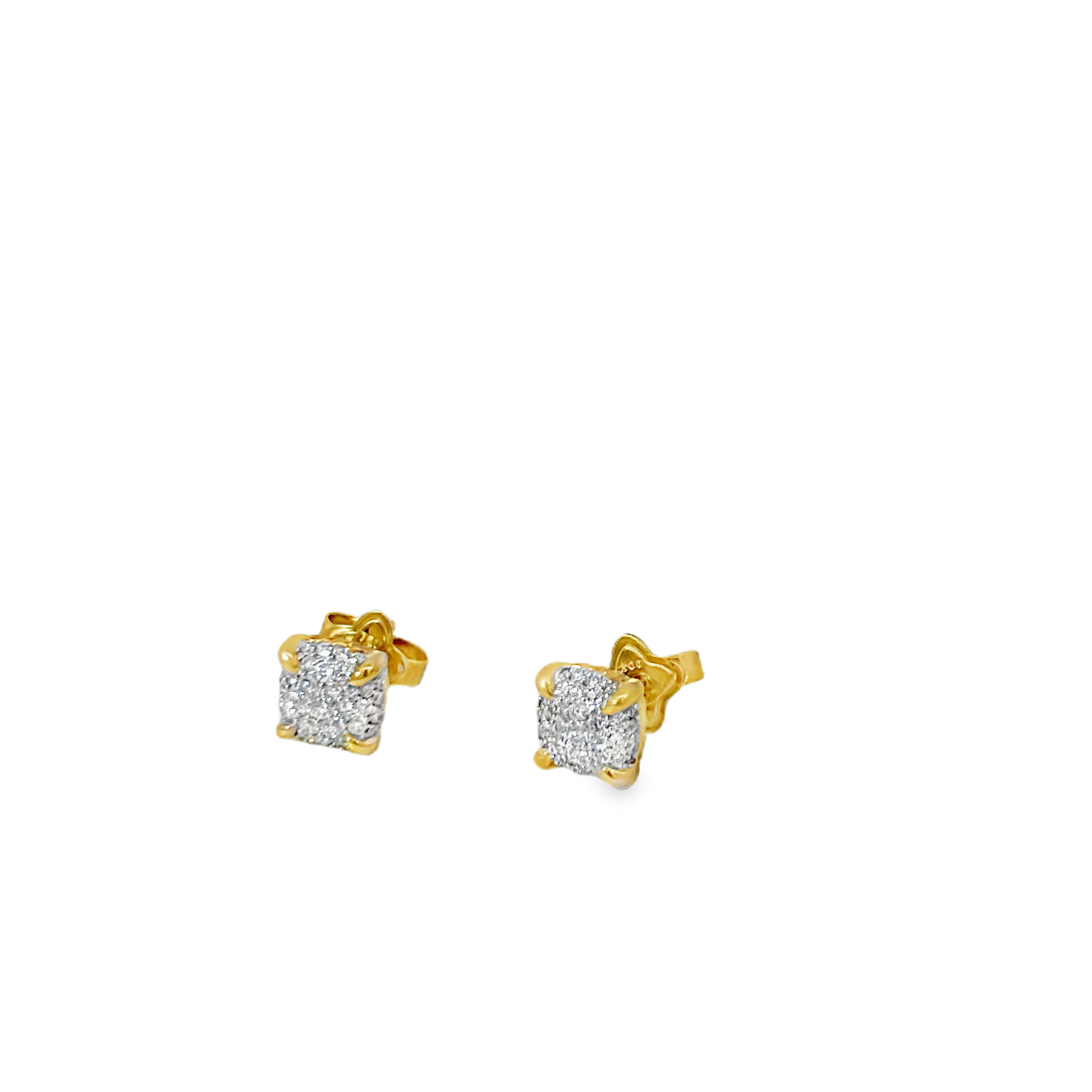 Estate David Yurman Chatelaine Pavé Diamond Stud Earrings 18K Yellow Gold 8mm Box & Pouch
