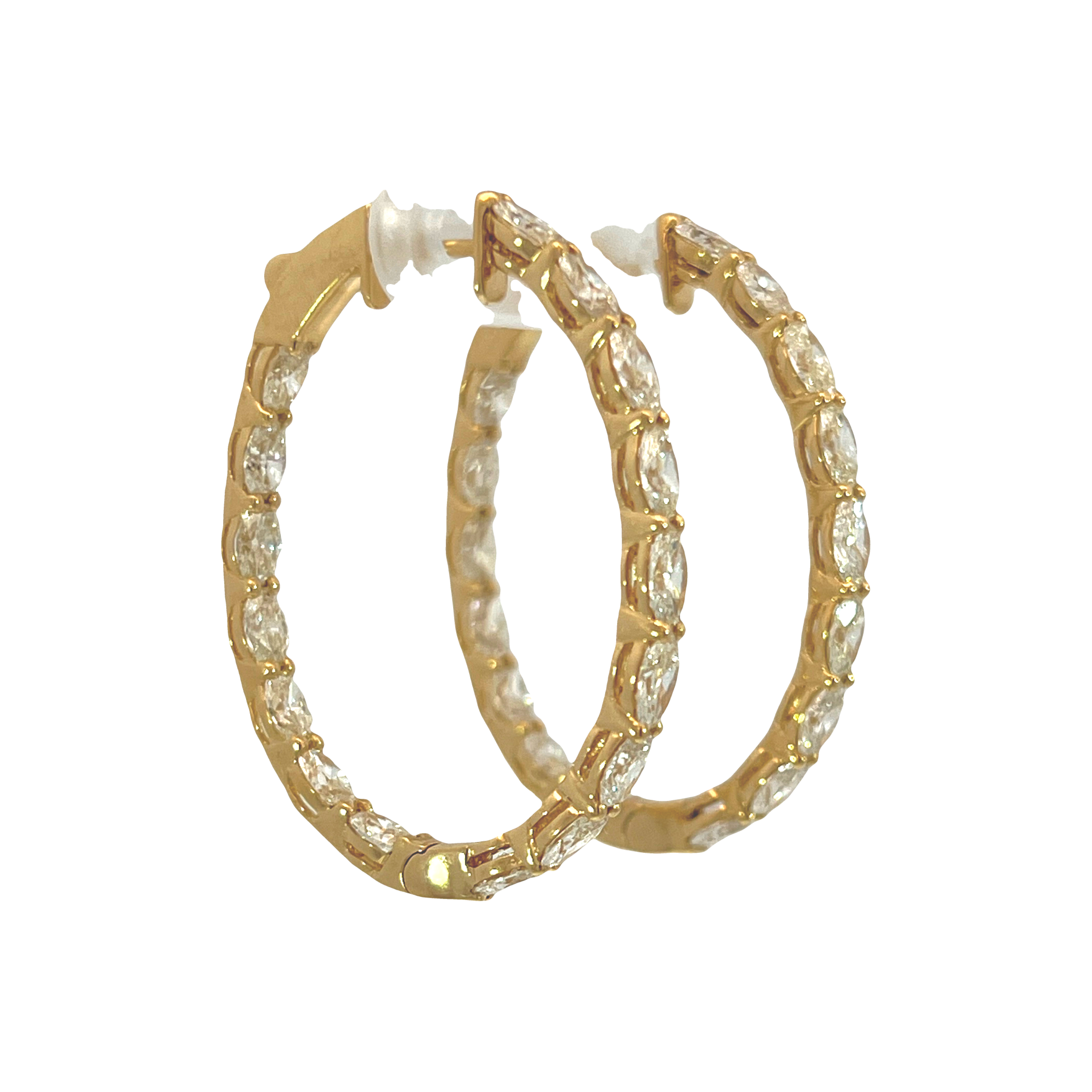 18K Yellow Gold 5.00 CTW Oval Diamond Inside-Out Hoop Earrings