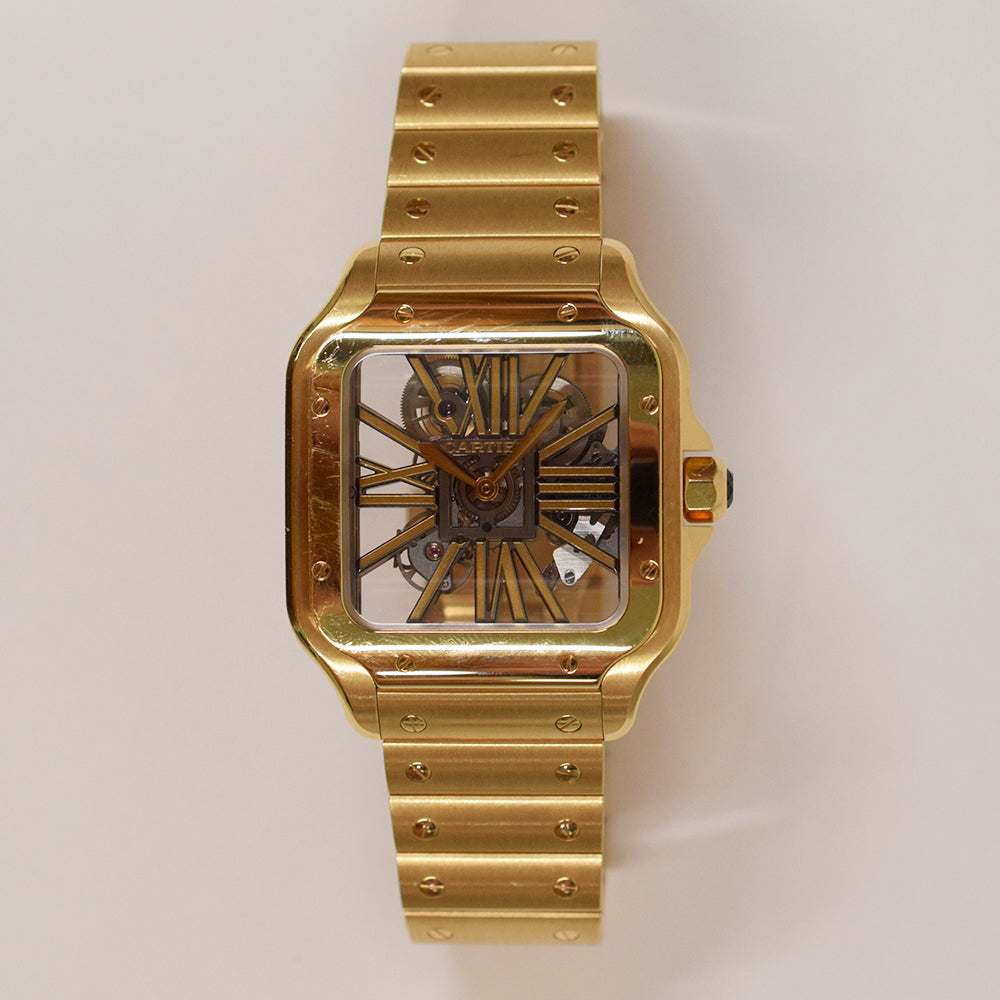 Santos de Cartier Skeleton Dial 39.7mm Yellow Gold WHSA0042
