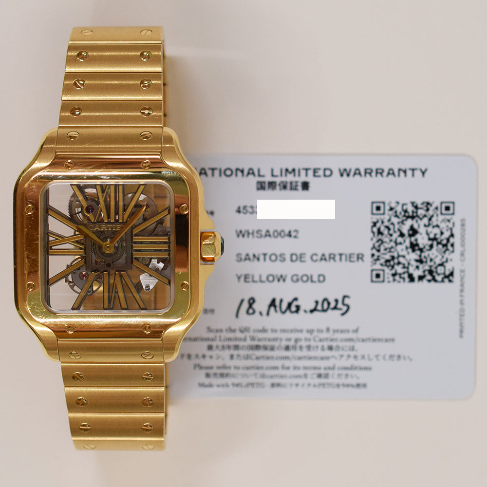 Santos de Cartier Skeleton Dial 39.7mm Yellow Gold WHSA0042