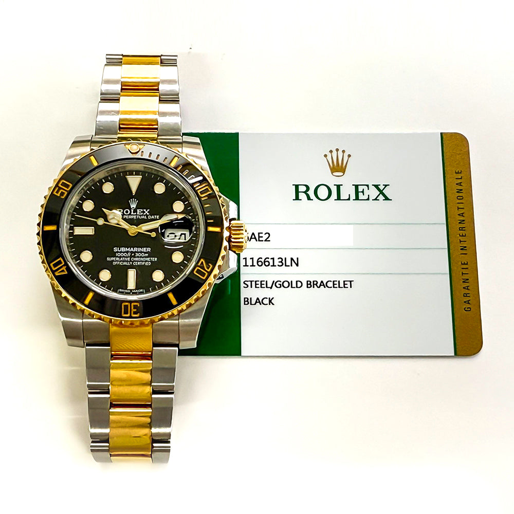 Submariner Date 40mm Black Bezel Steel and Yellow Gold 116613LN