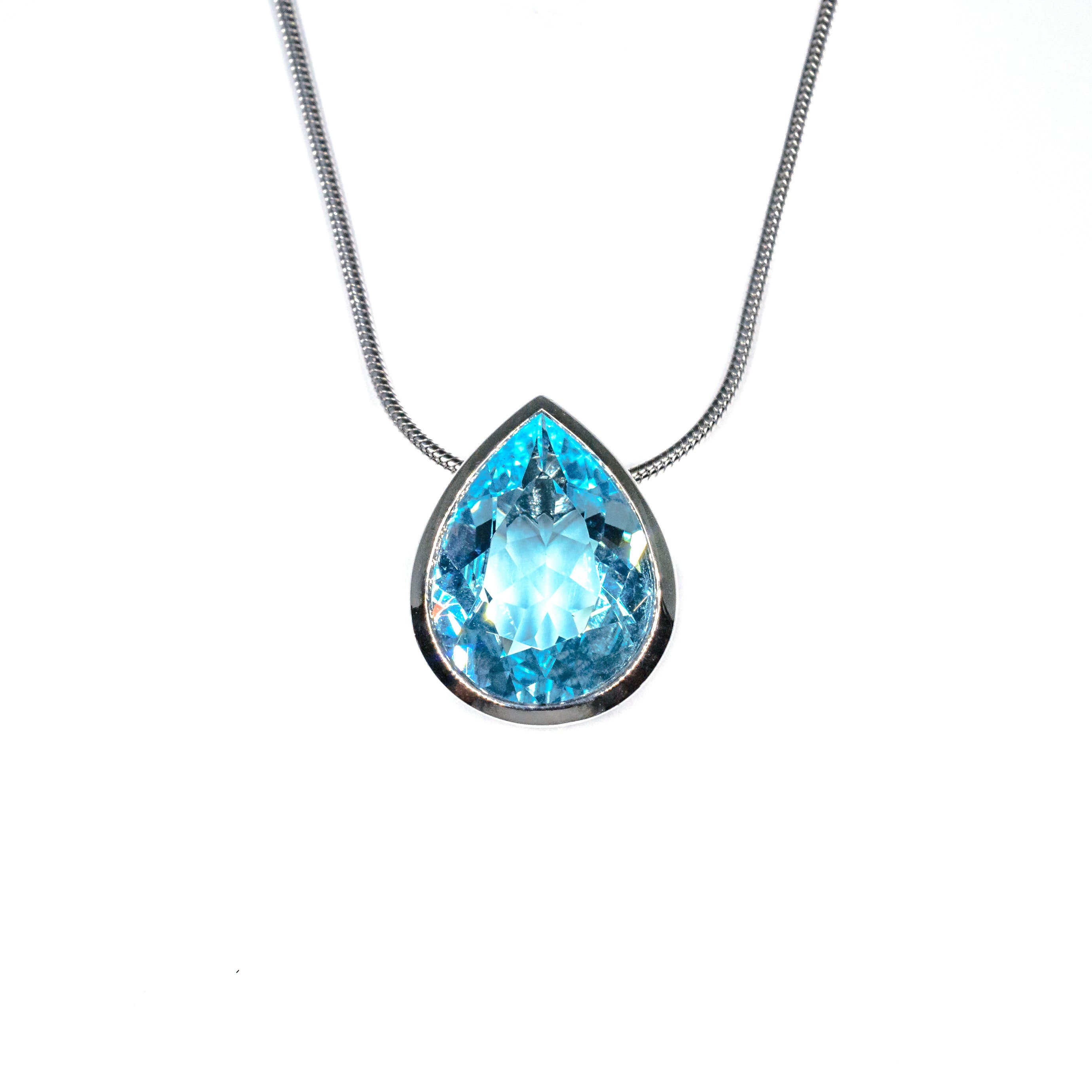 Sterling Silver Sky Blue Topaz Teardrop Pendant Necklace