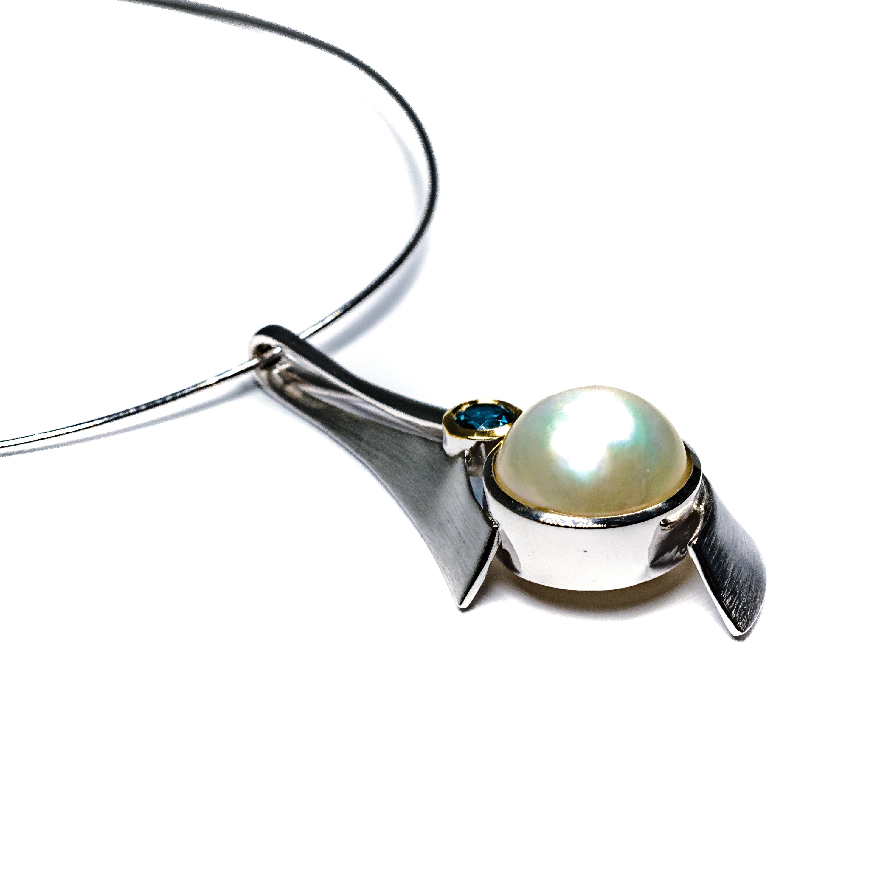 Sterling Silver & Gold-Filled Mabé Pearl Necklace with London Blue Topaz