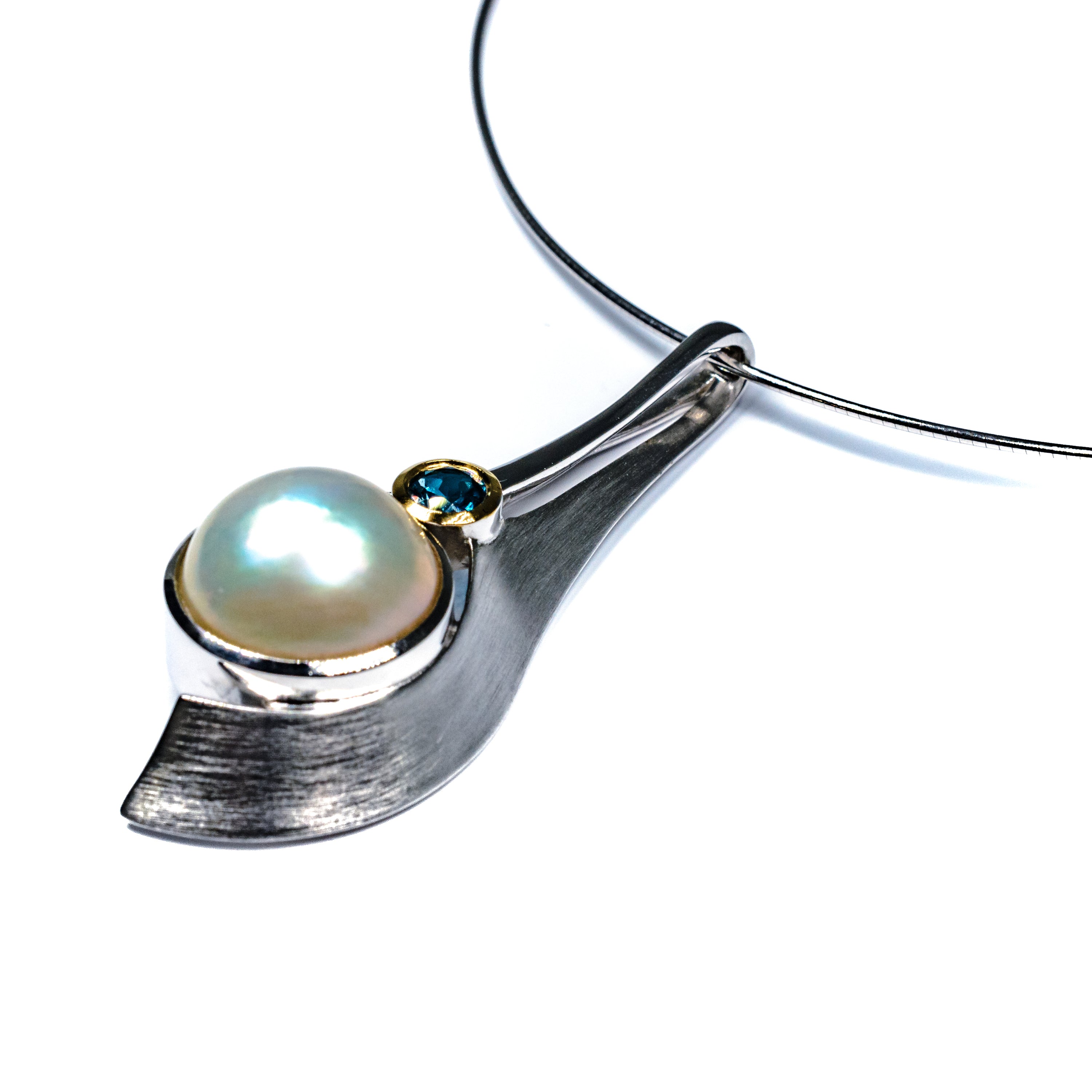 Sterling Silver & Gold-Filled Mabé Pearl Necklace with London Blue Topaz