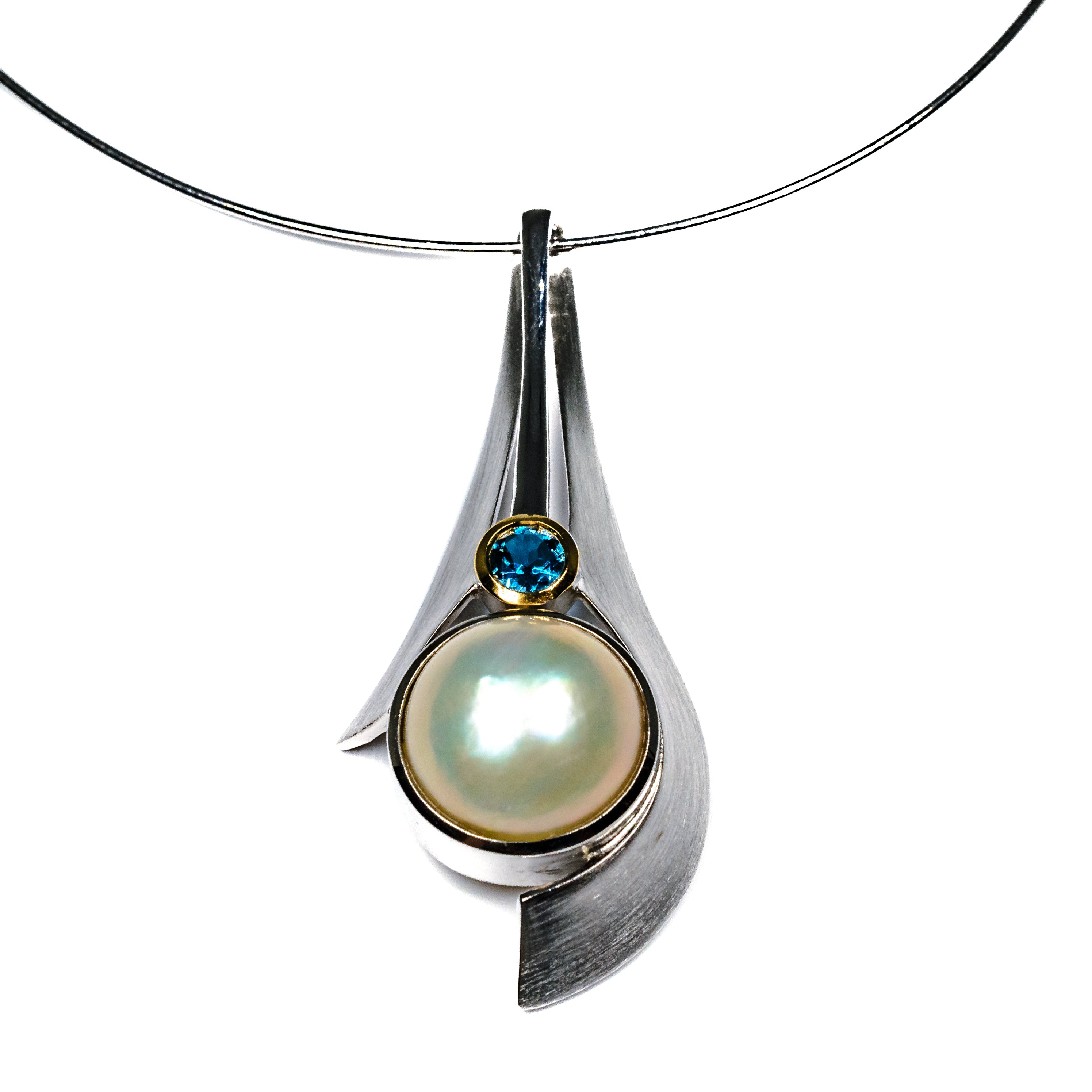Sterling Silver & Gold-Filled Mabé Pearl Necklace with London Blue Topaz