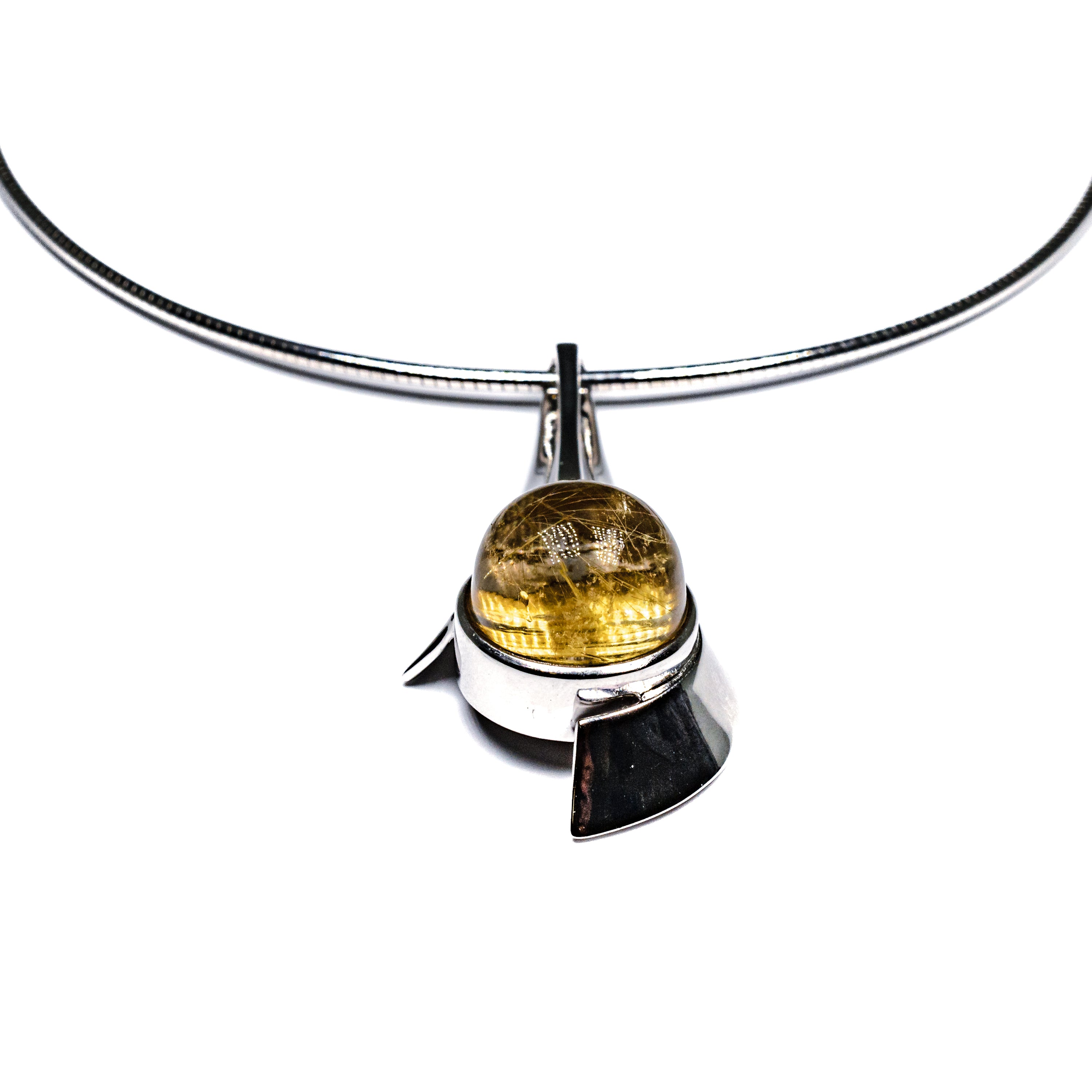 Sterling Silver, Gold-Filled Rutilated Quartz & London Blue Topaz Pendant Necklace